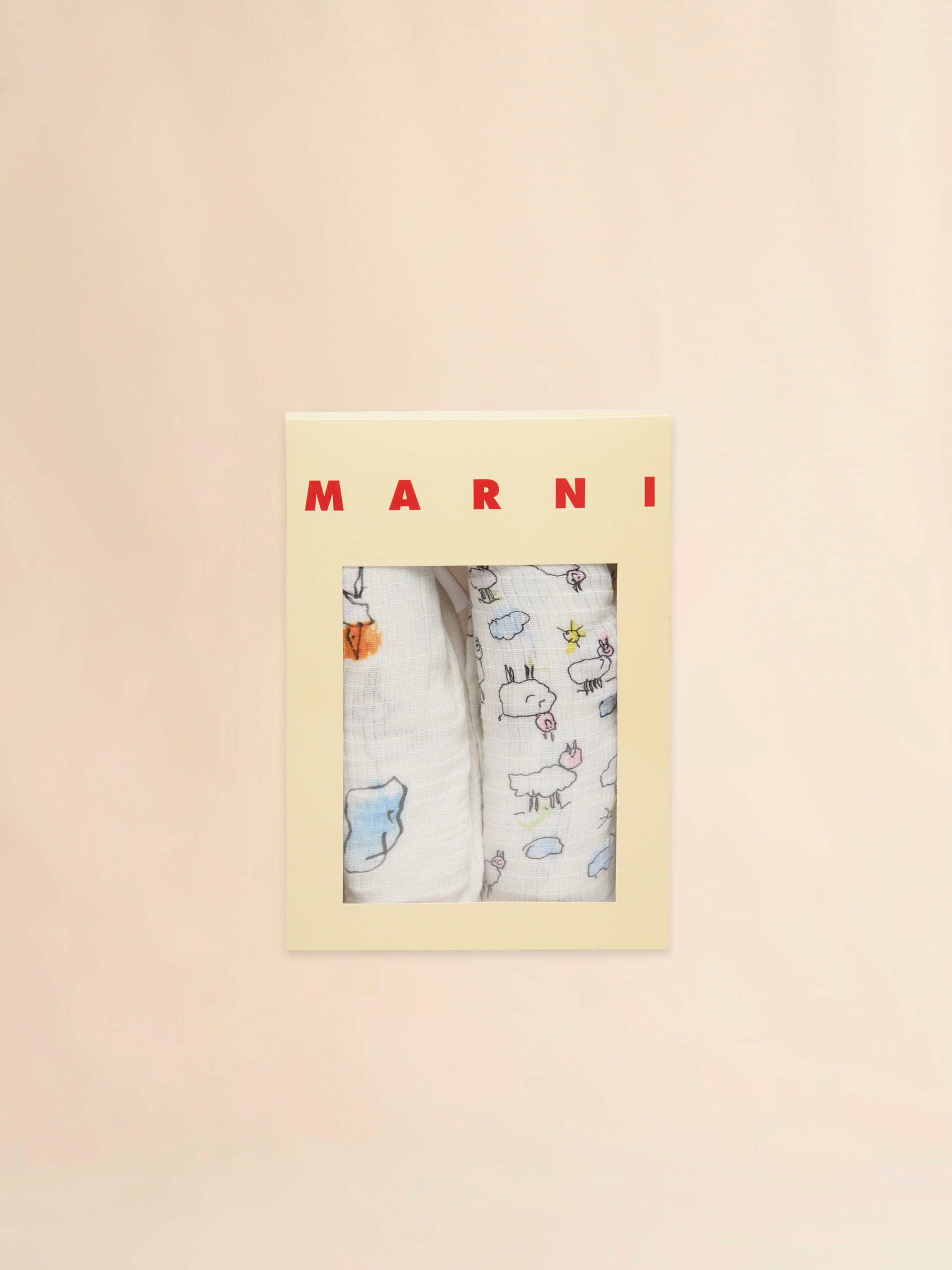 White cotton muslin set with hand-drawn prints - Other accessories - Image 4