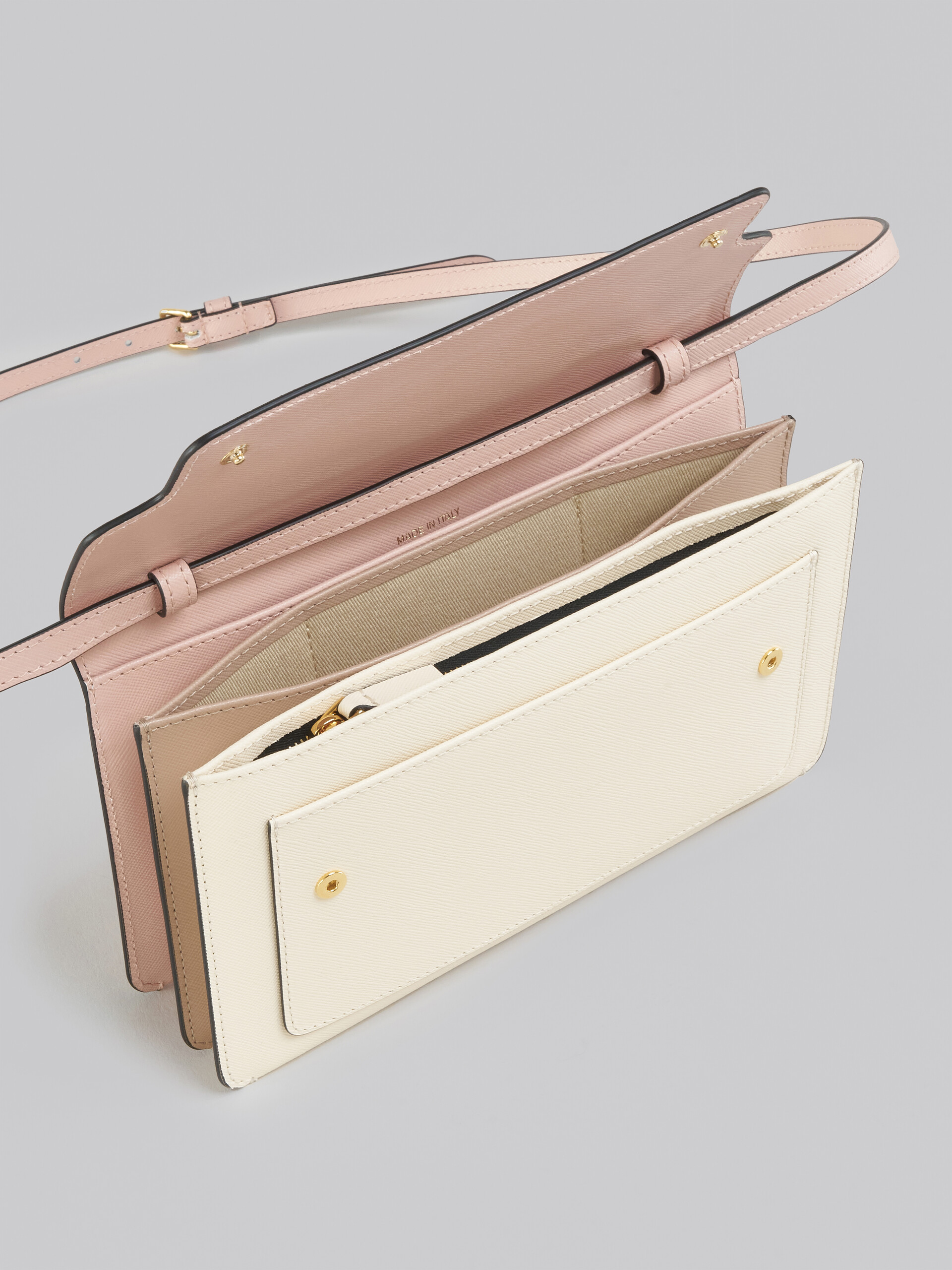 Trunk Clutch in pink white and beige saffiano leather - Pochette - Image 4