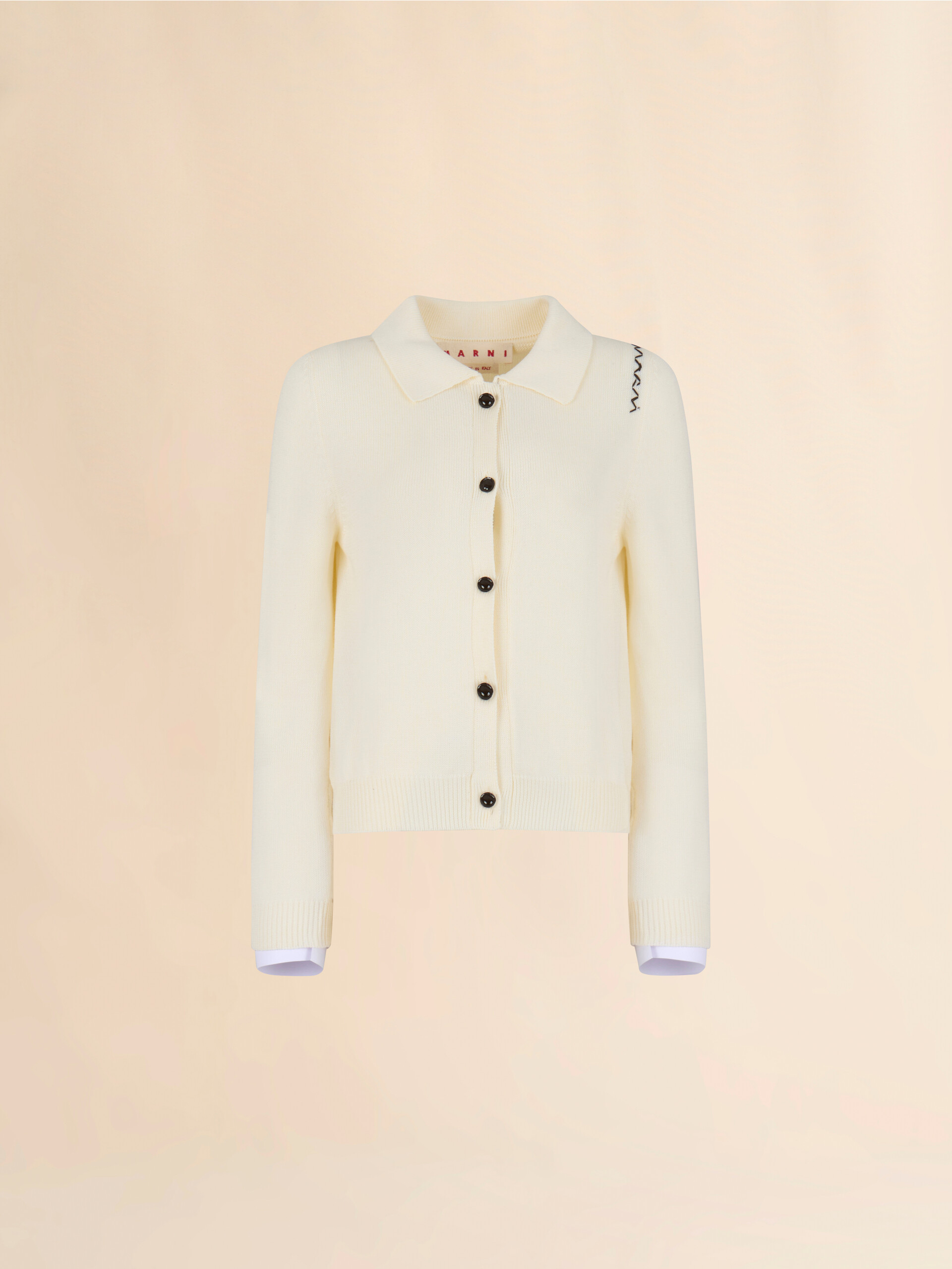Cream cotton collared cardigan - Pullovers - Image 1
