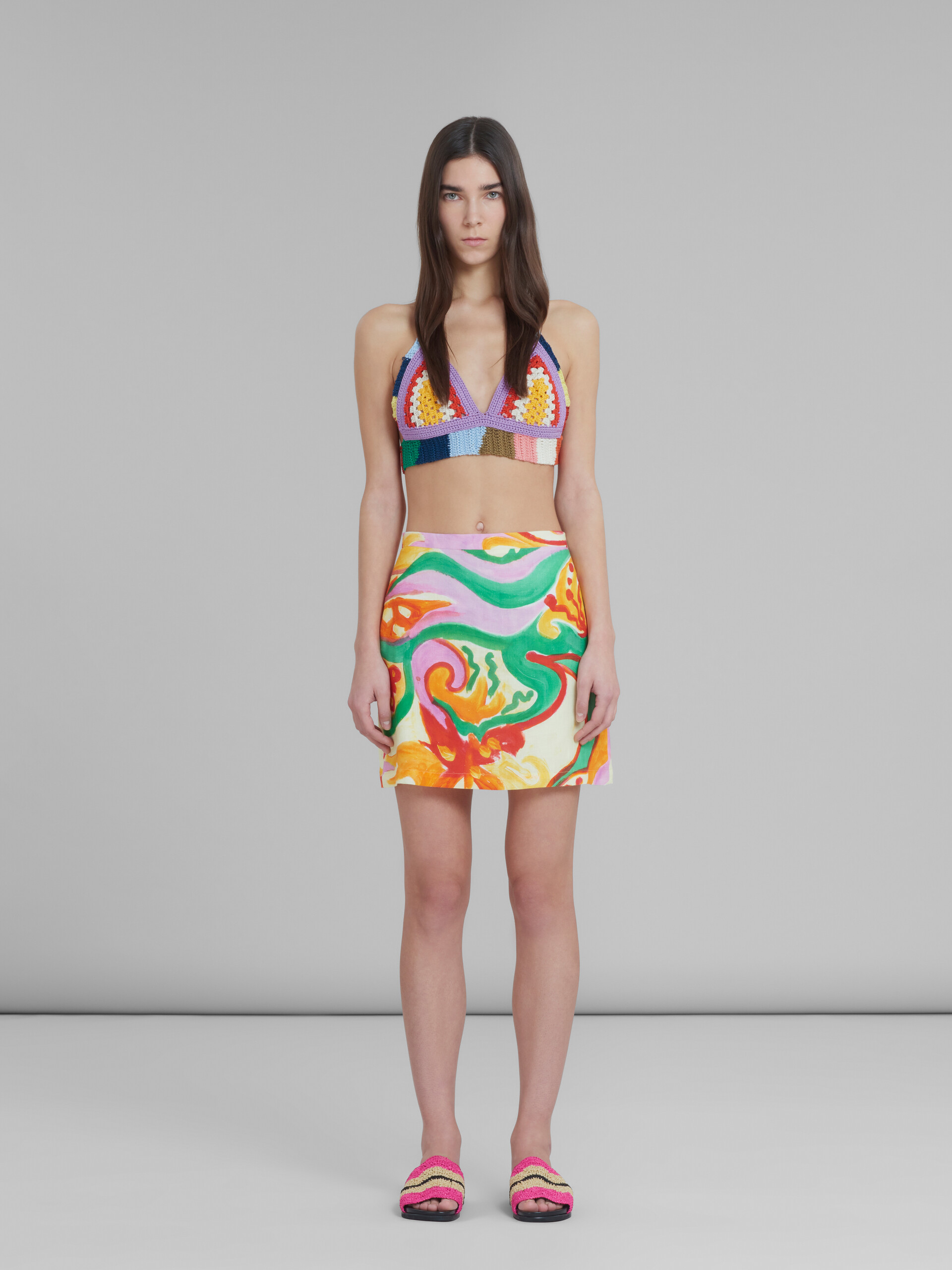 Marni x No Vacancy Inn - Linen-viscose mini skirt with Chippy Blossom print - Skirts - Image 2