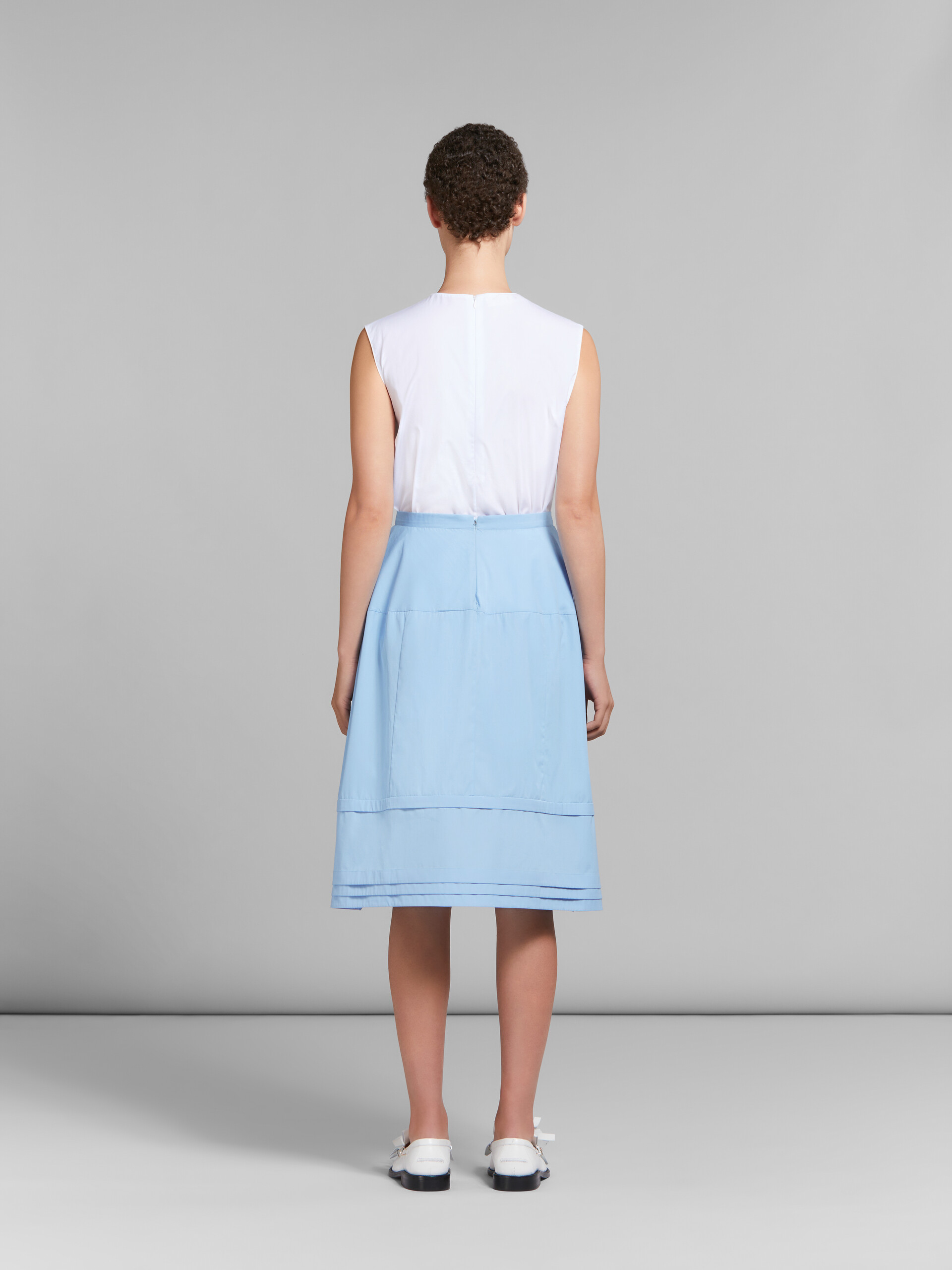 Light blue poplin flared midi skirt - Skirts - Image 3