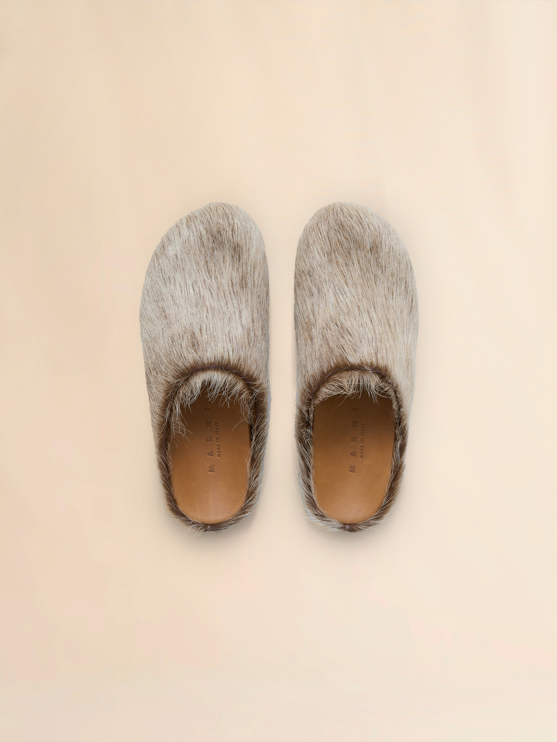 Blue-grey long hair calfskin Fussbett sabot - Clogs - Image 4