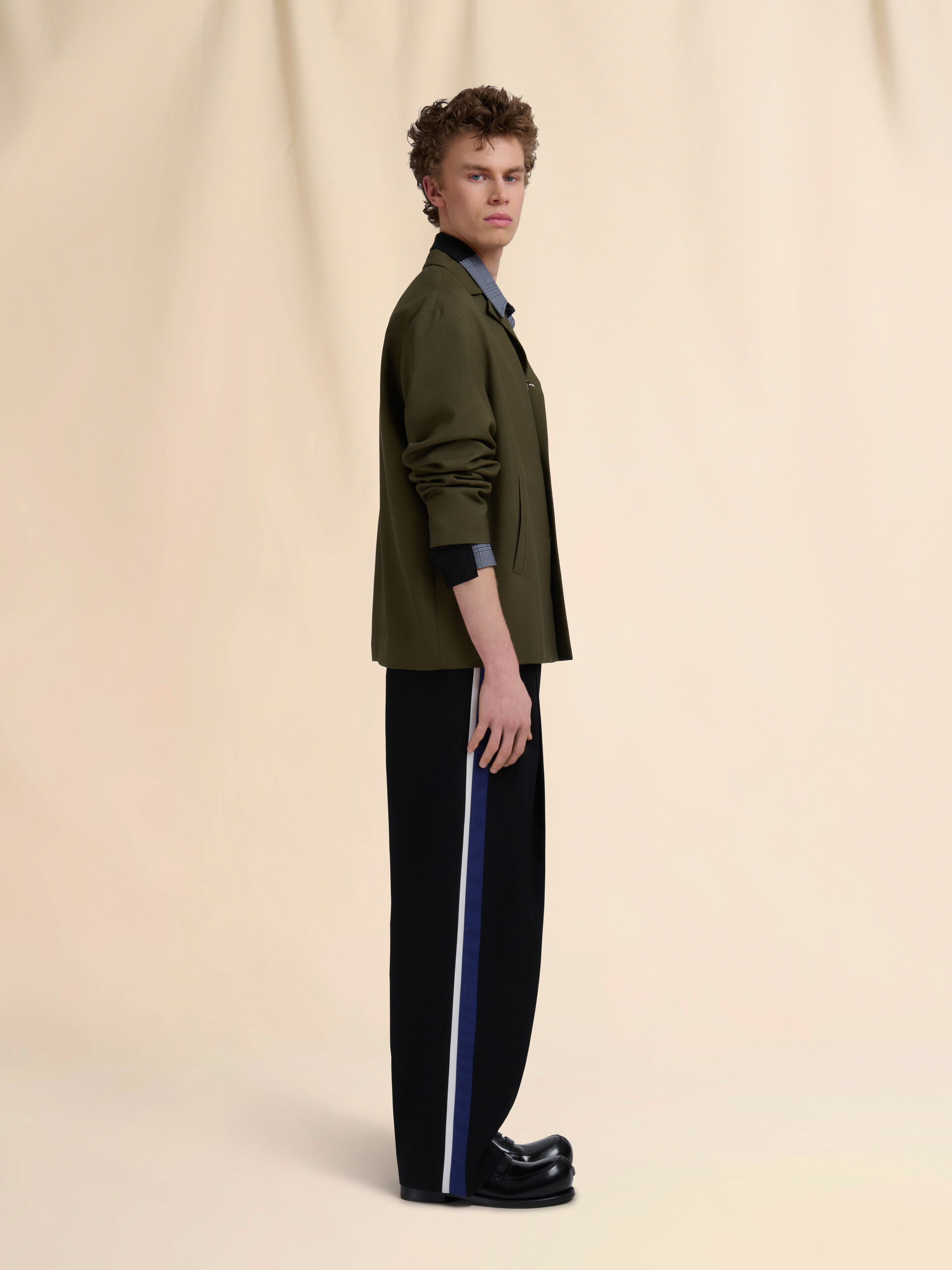 Black wool trousers with bicolour side bands - Pants - Image 5