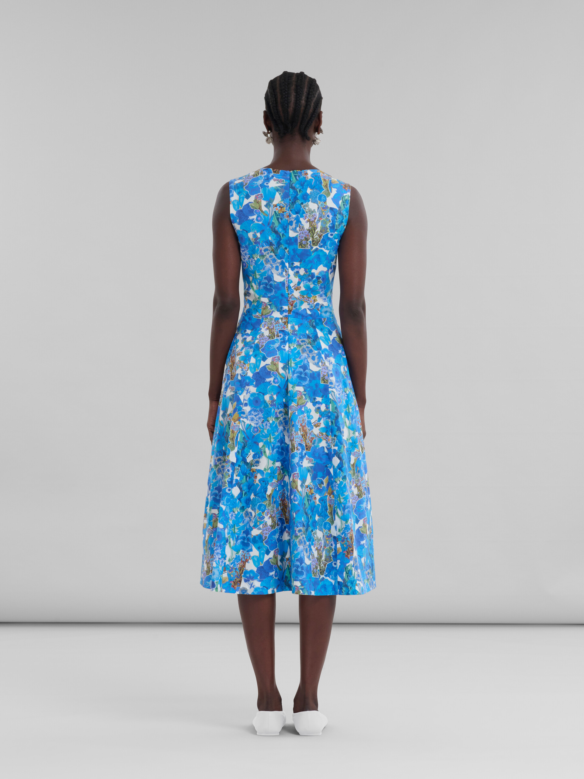 Blue cotton A-line dress with collage print - Dresses - Image 3