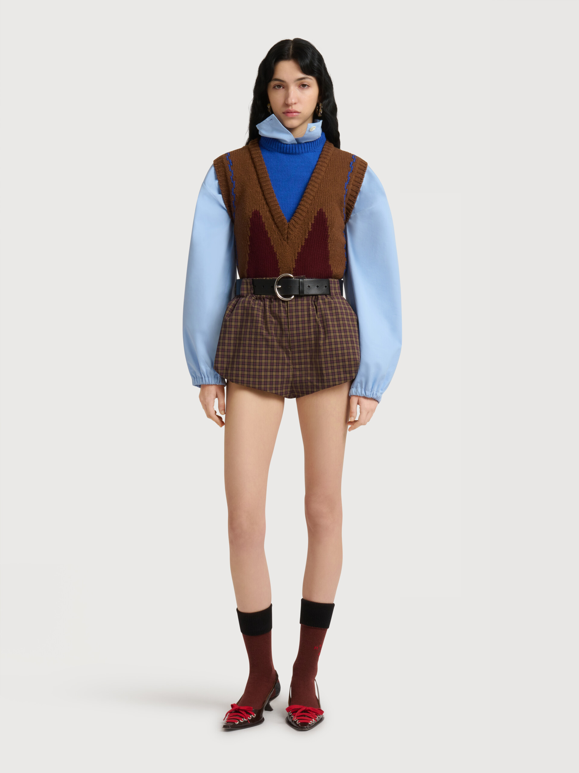 Purple poplin bloomers with checked pattern - Pants - Image 2