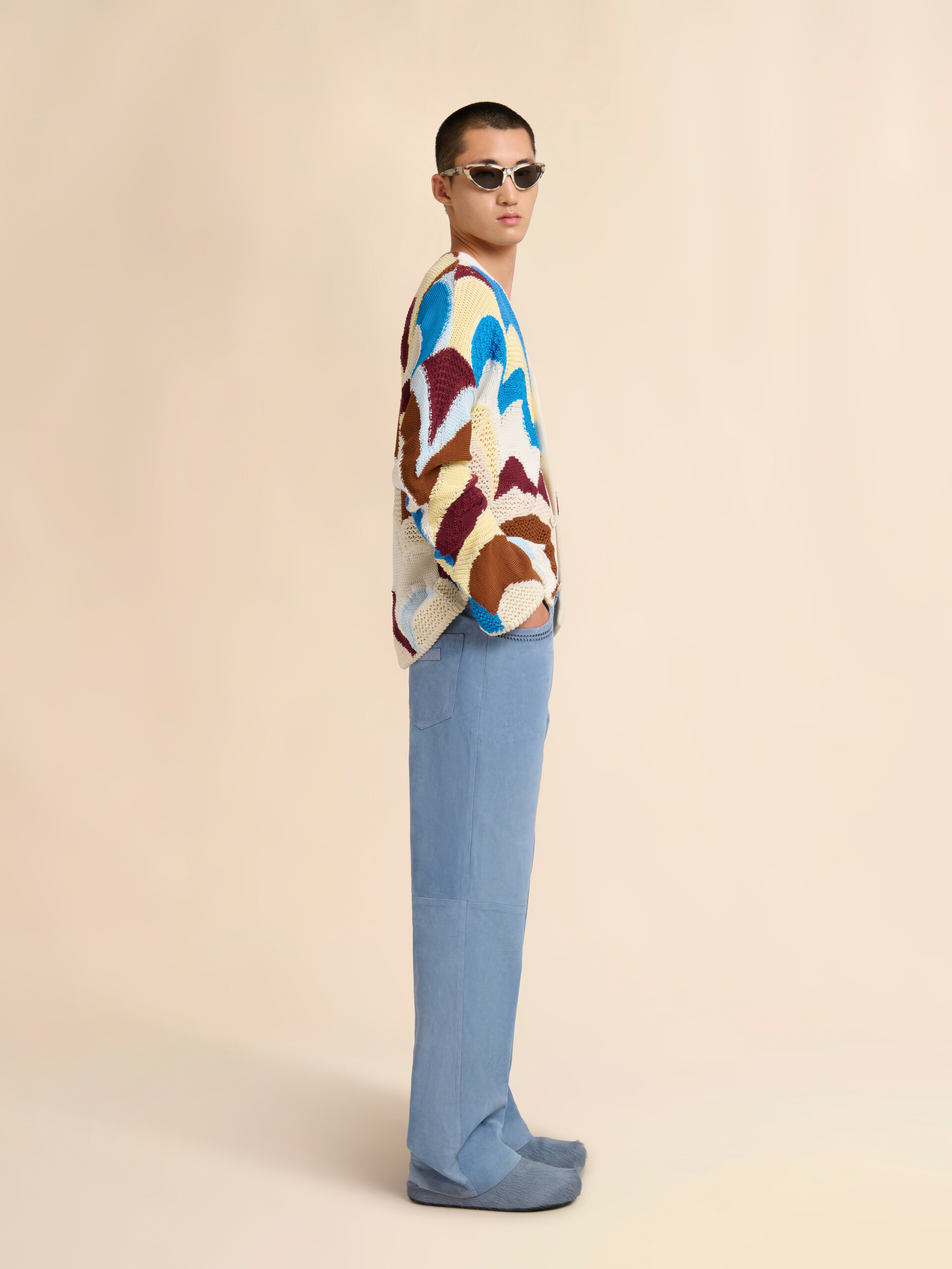 C&aacute;rdigan de algod&oacute;n con efecto de ganchillo burdeos y azul - jerseys - Image 5