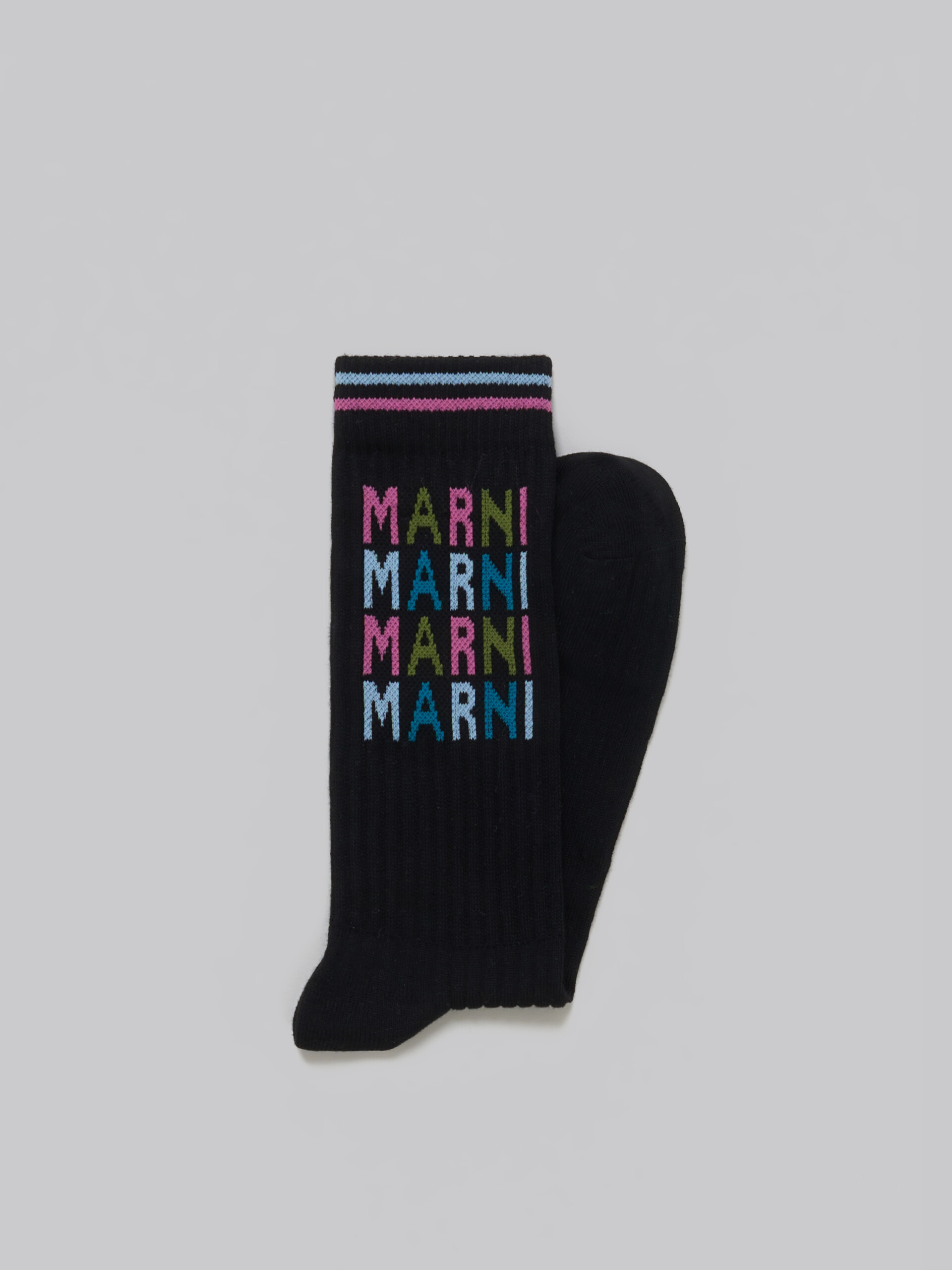 Black ribbed cotton socks with multicoloured logos - Socks - Image 2