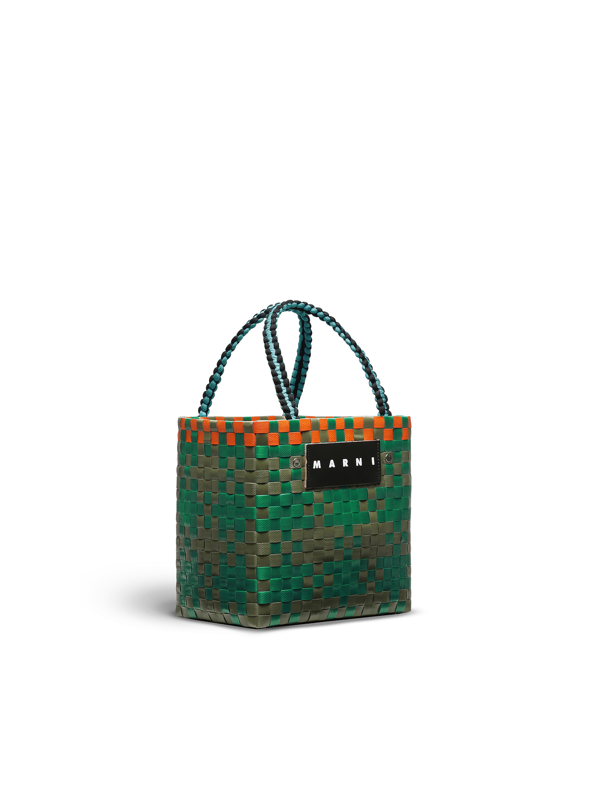 Green woven MARNI MARKET JERSEY HANDLE BASKET bag