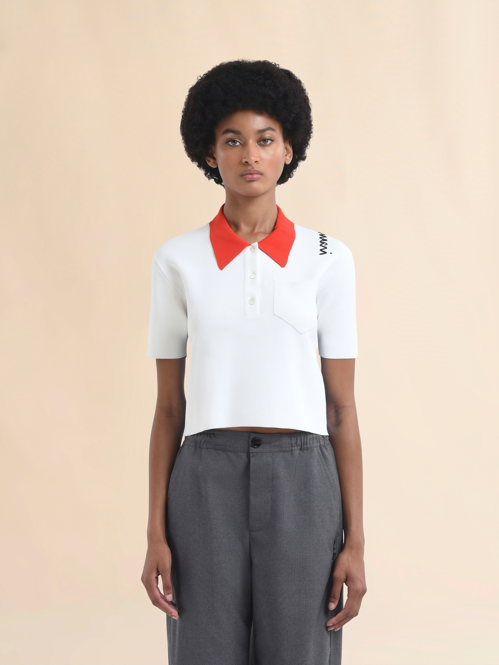 White technical viscose polo with contrasting back panel - Shirts - Image 2