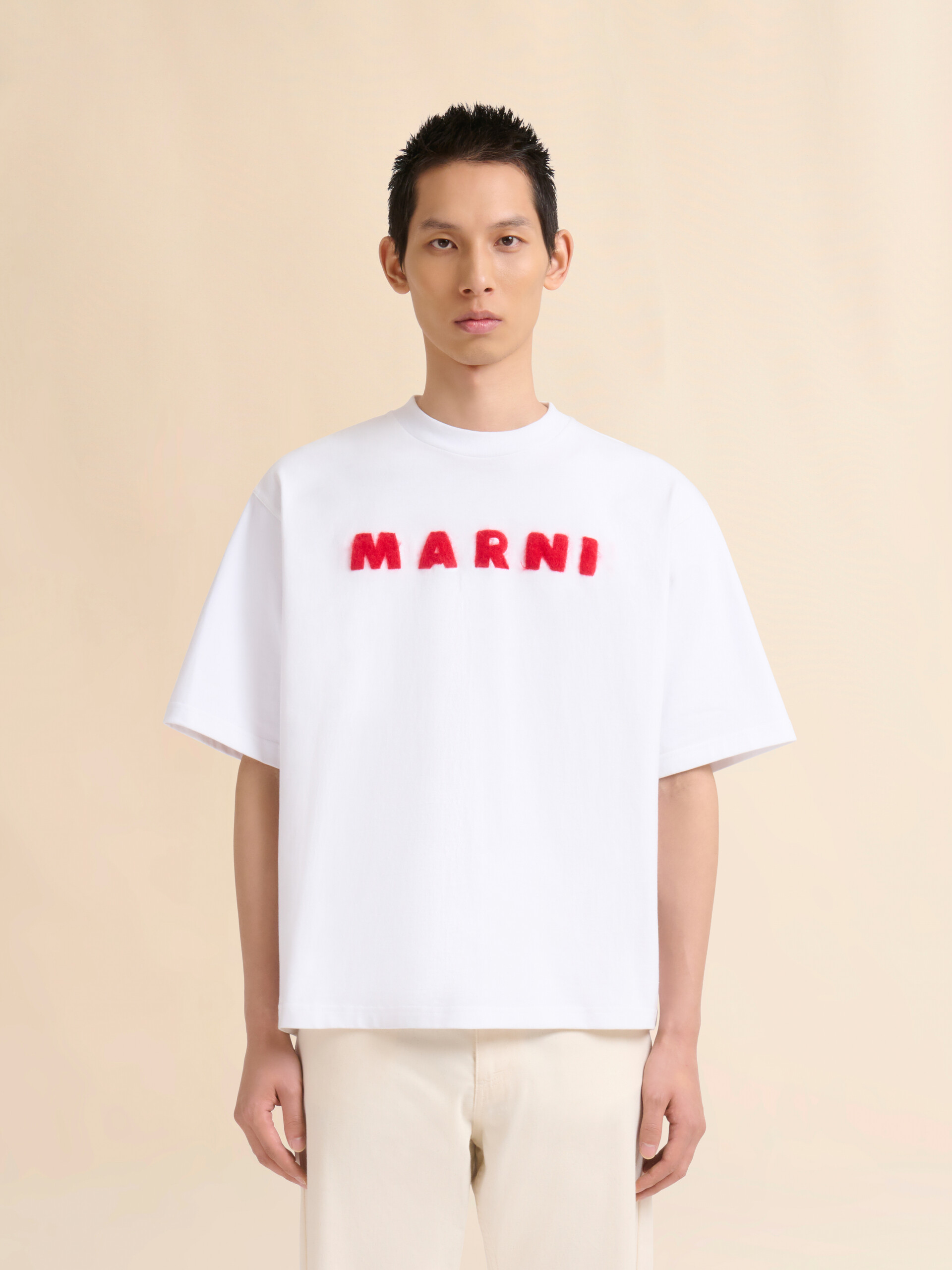 White cotton T-shirt with mohair patches - Shirts - Image 2