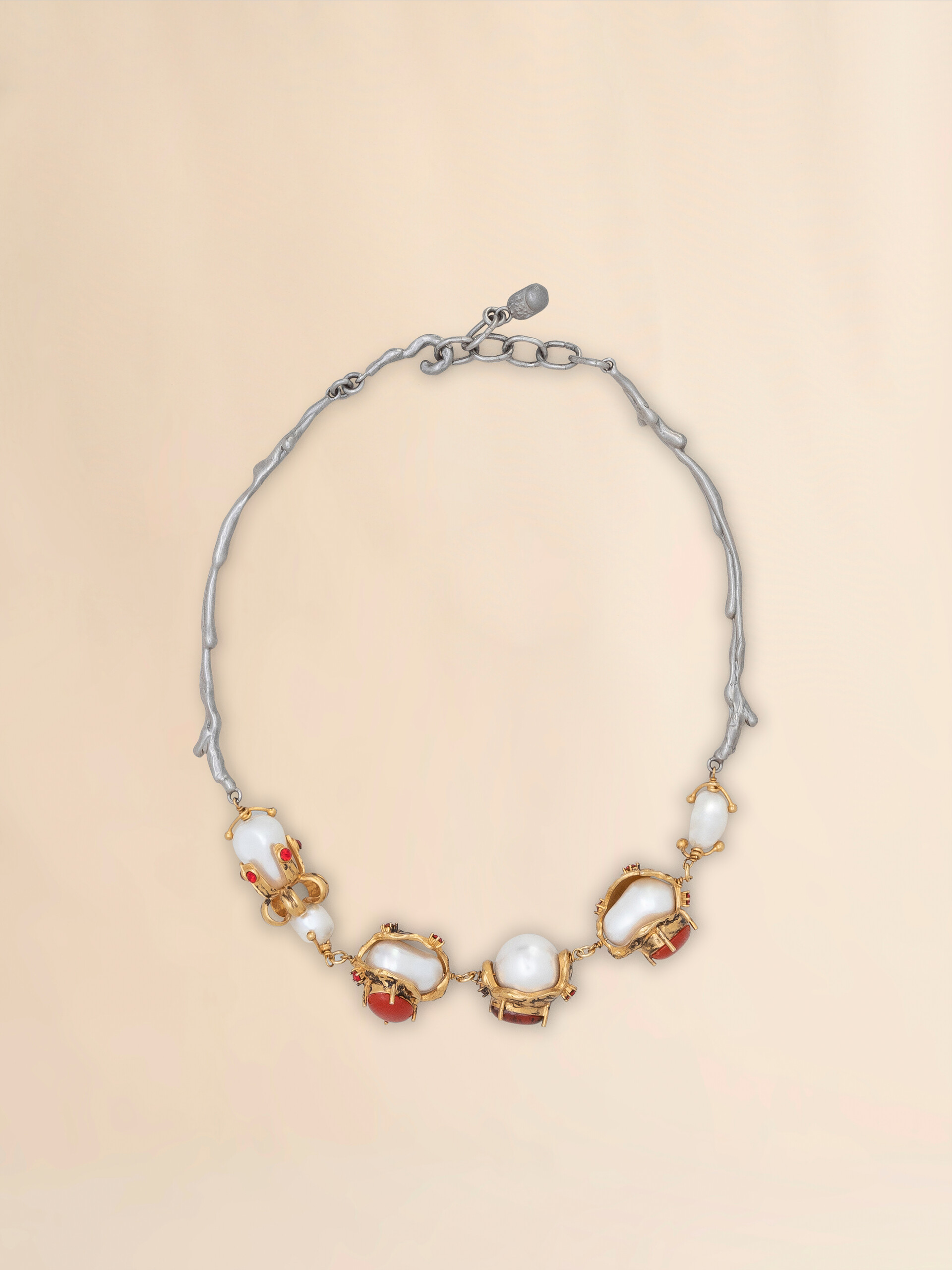 Gold and palladium branch necklace with encased pearl charms - Necklaces - Image 1