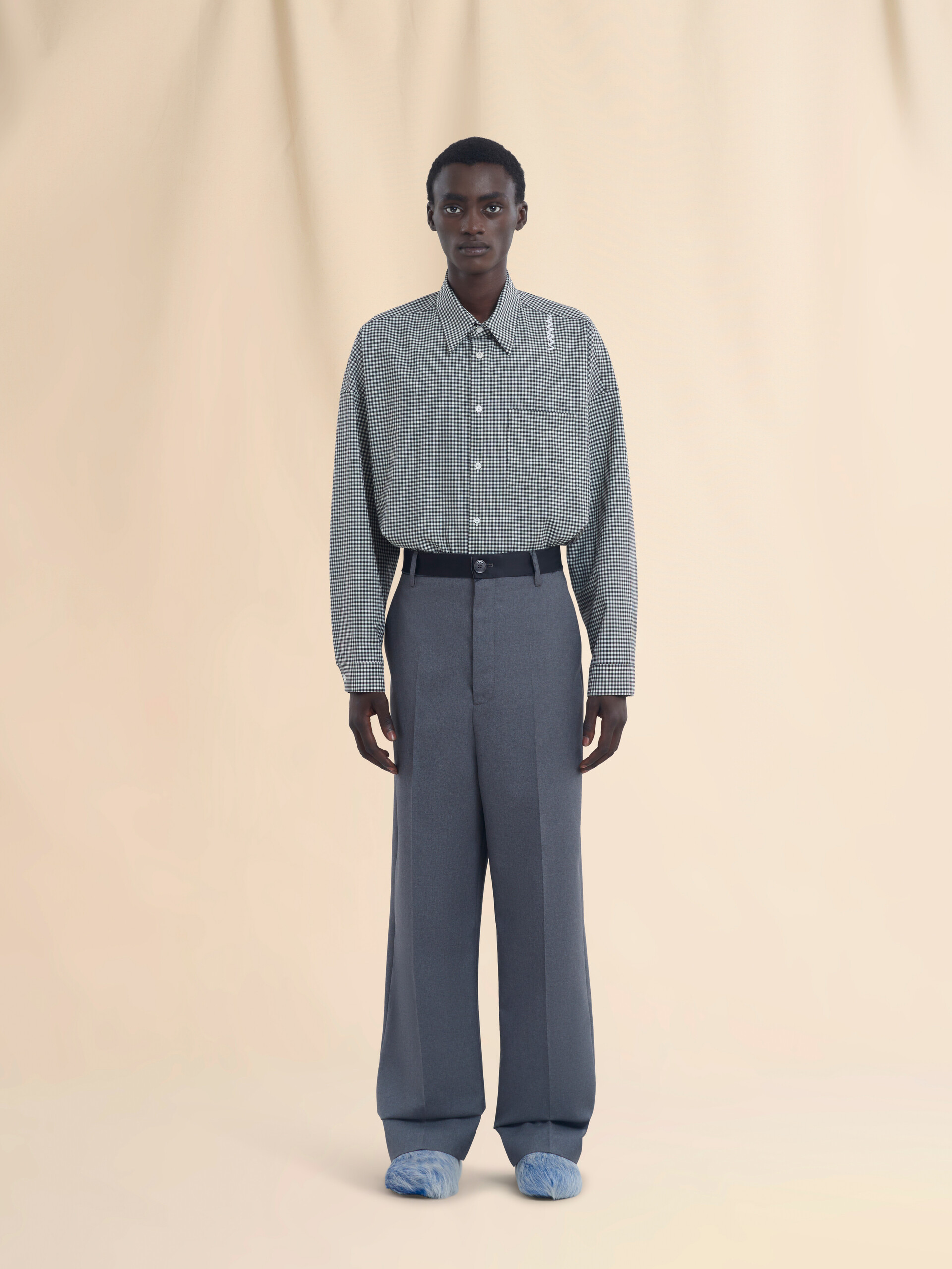 Grey tropical wool trousers with contrasting waistband - Pants - Image 2