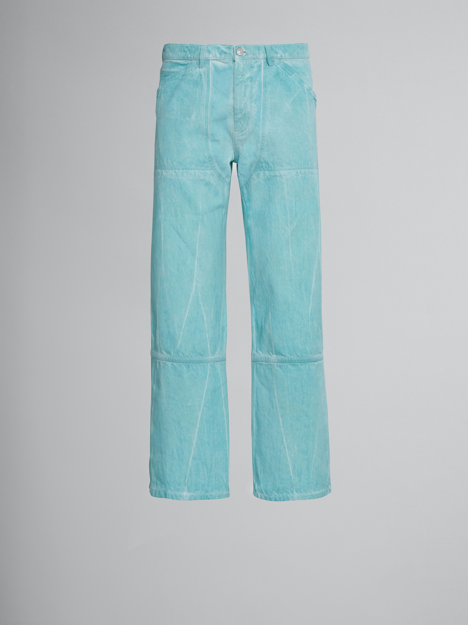 Loose trousers in turquoise cotton drill - Pants - Image 1