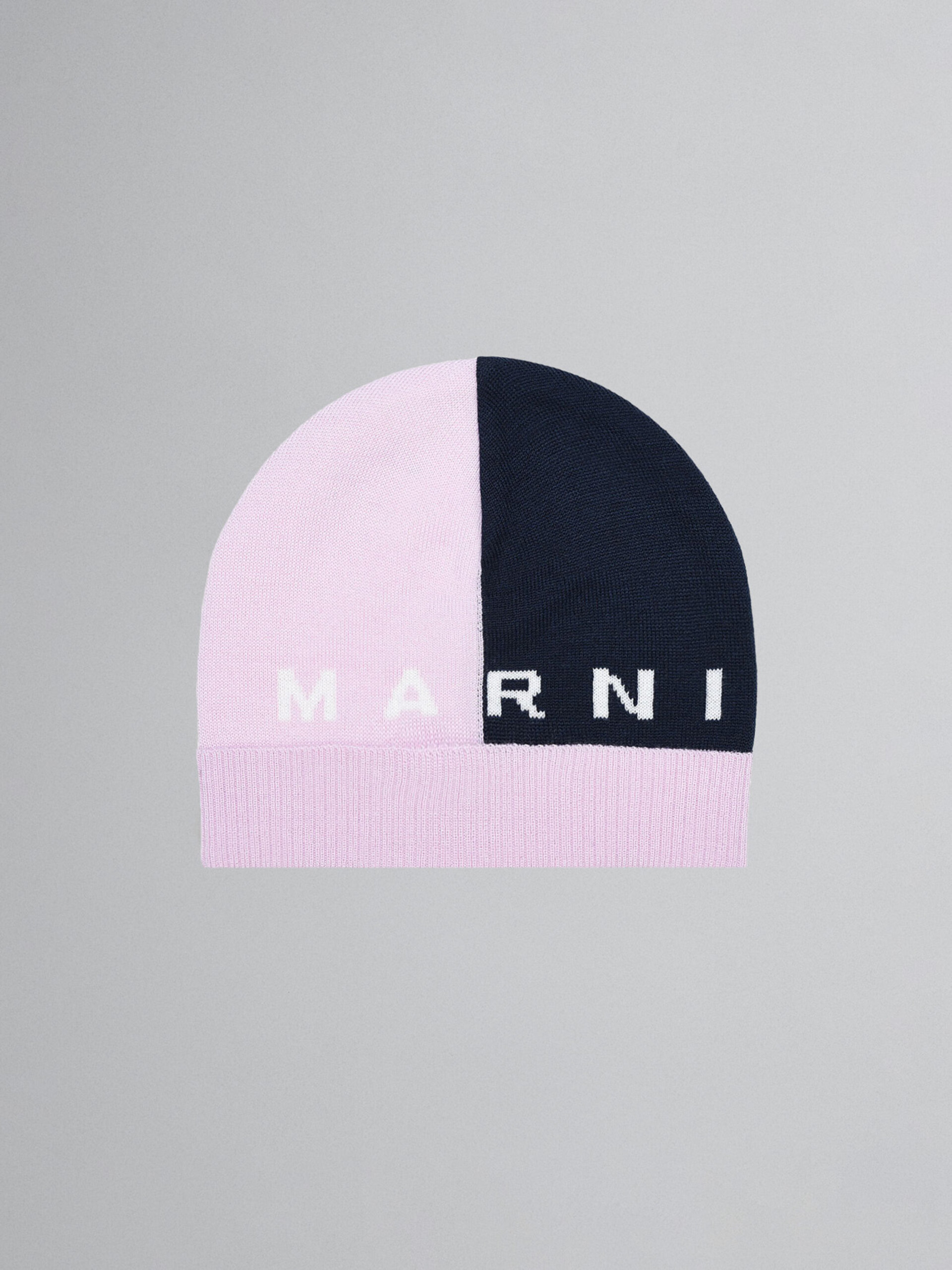 Pink colour-block beanie with "Marni" intarsia - Caps - Image 1
