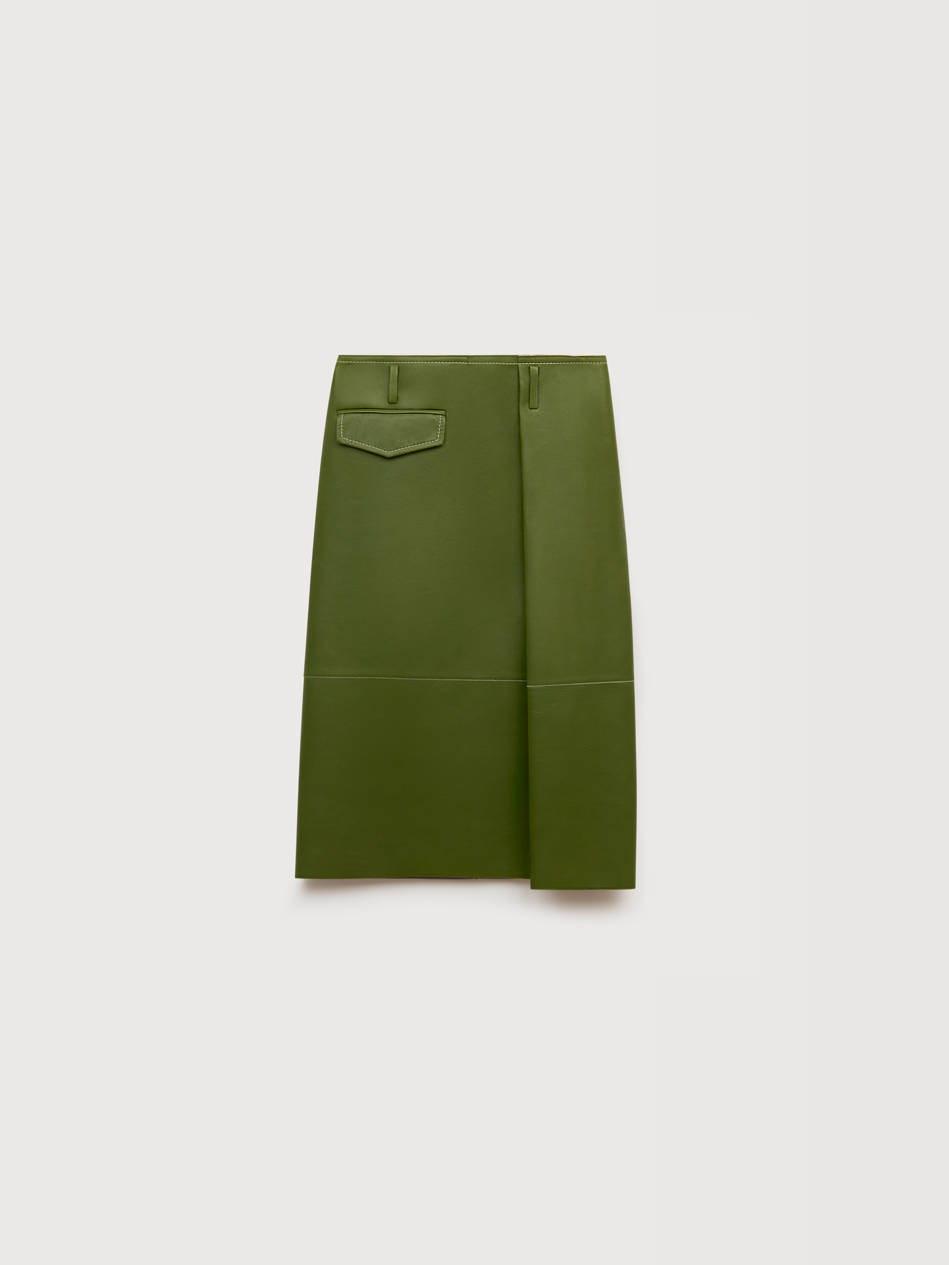 Green bonded nappa leather midi skirt with pocket - Skirts - Image 1
