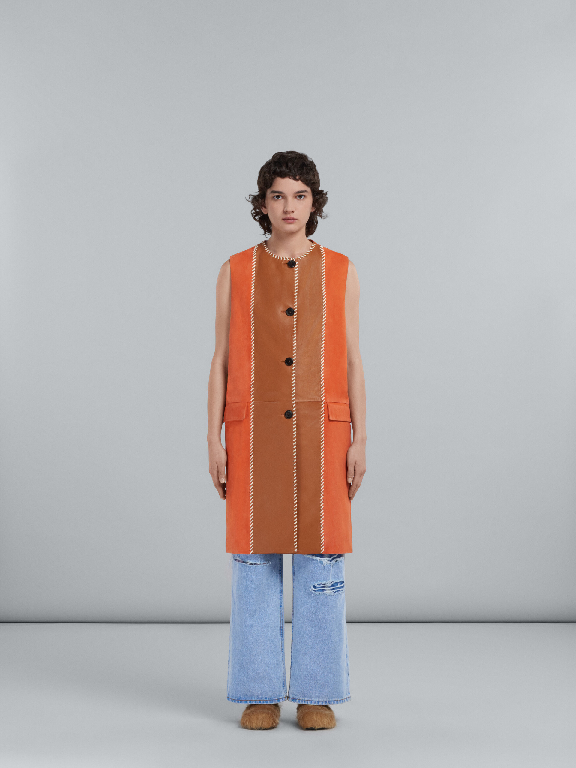 Long vest in orange suede - Waistcoat - Image 2