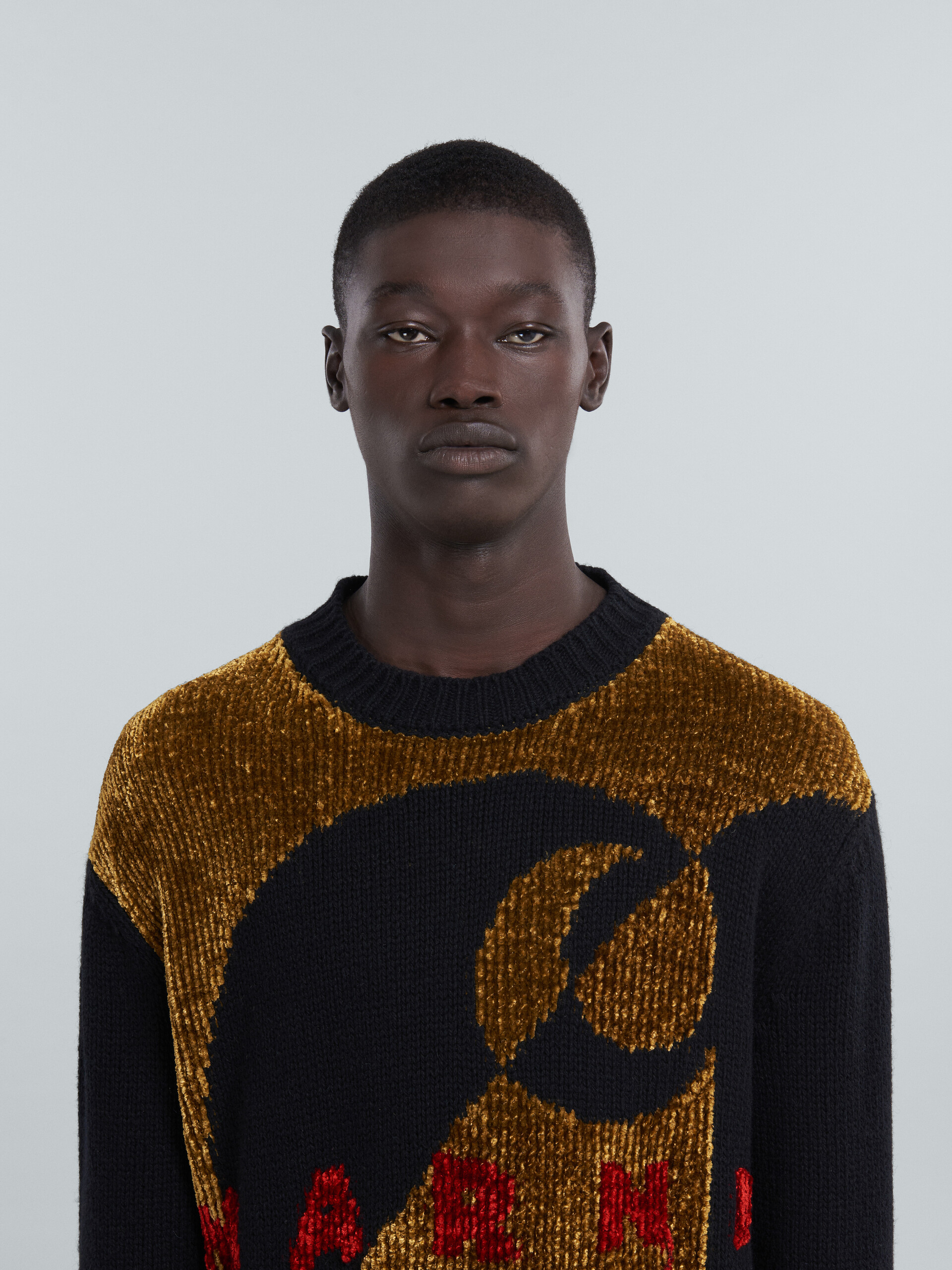 MARNI x CARHARTT WIP - Crewneck sweater in black wool and chenille with logo - Pullovers - Image 4
