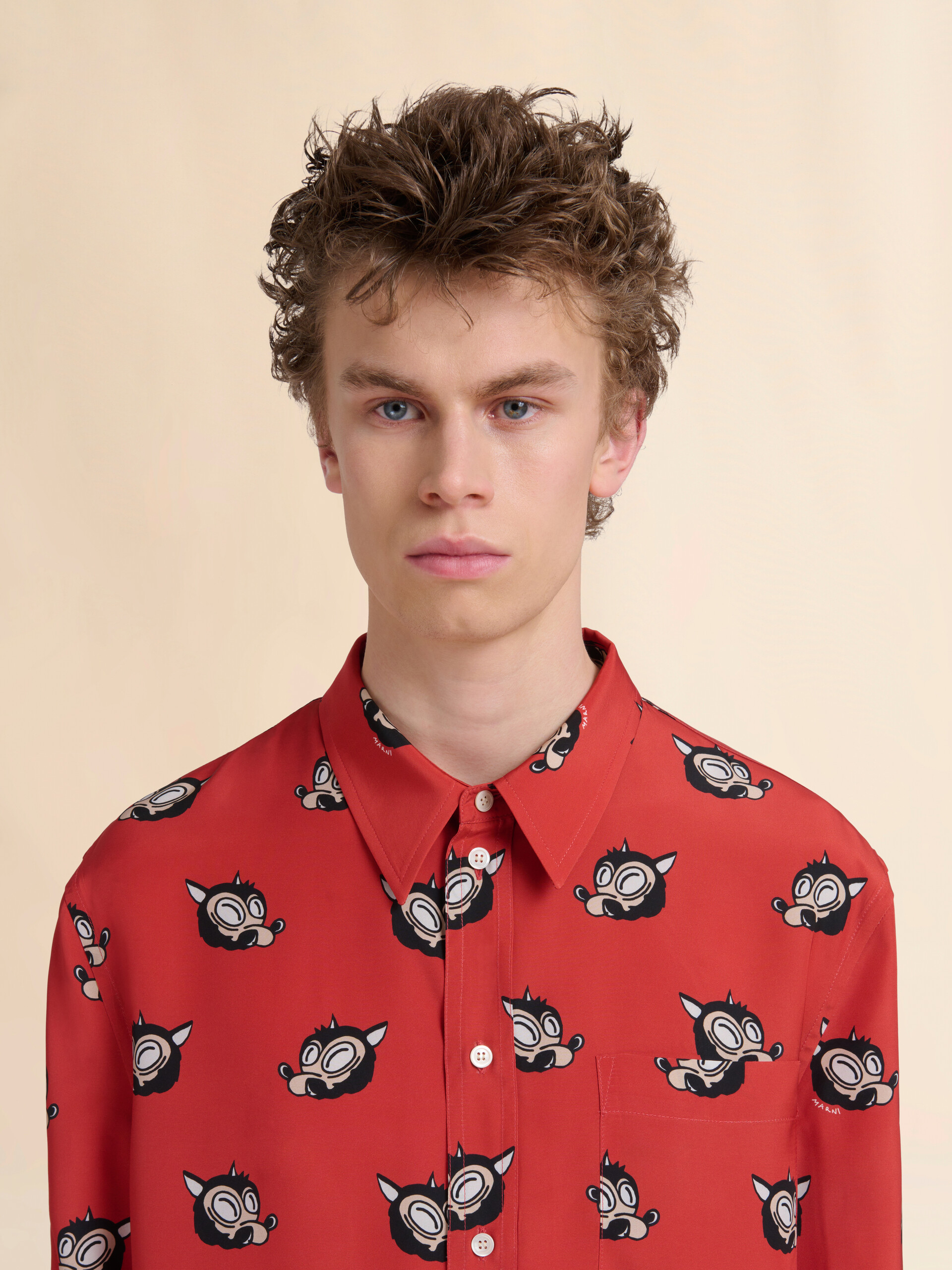 Orange viscose shirt with Wolves print - Shirts - Image 4