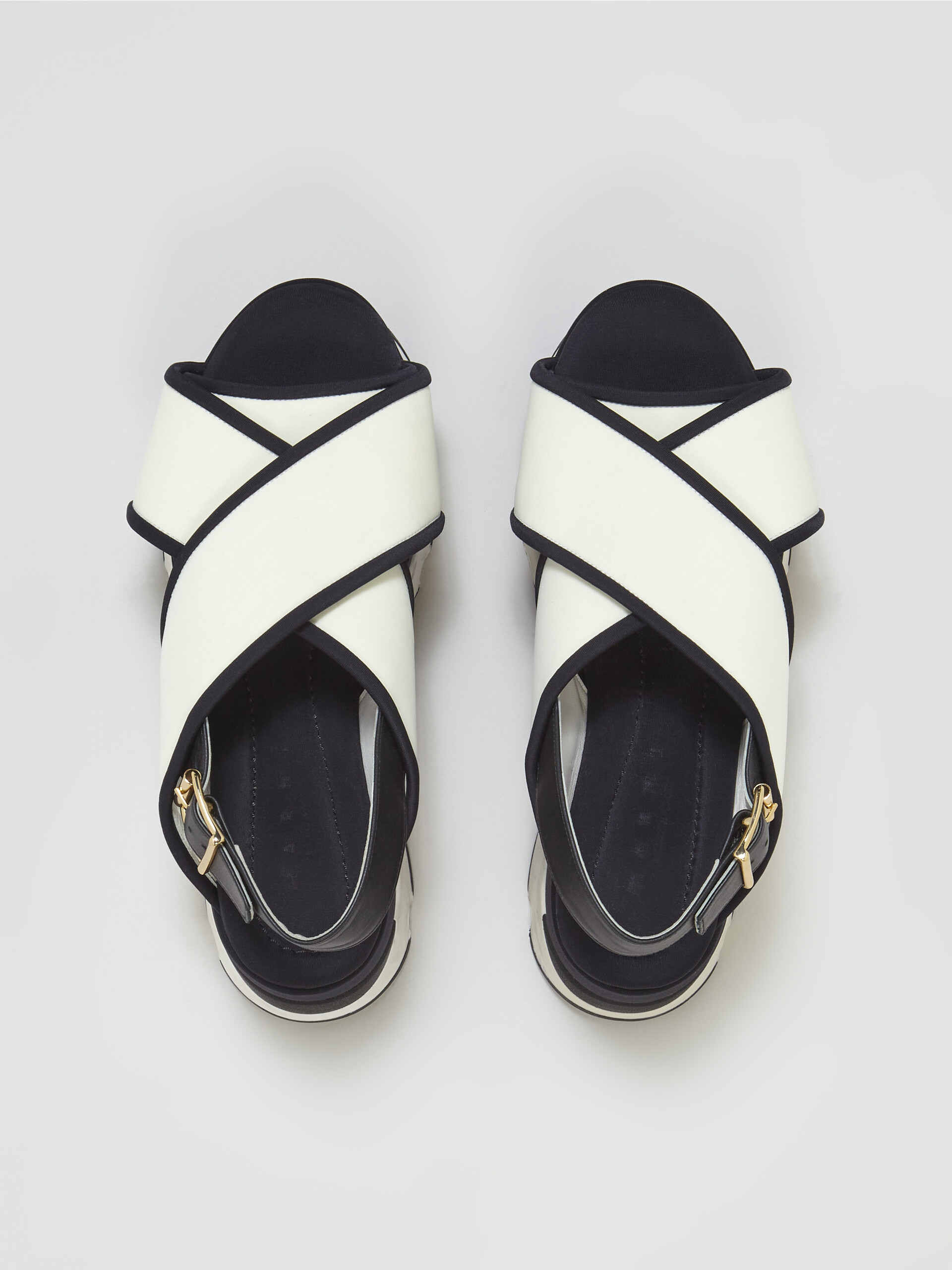 White and black technical fabric wedge sandal - Sandals - Image 4