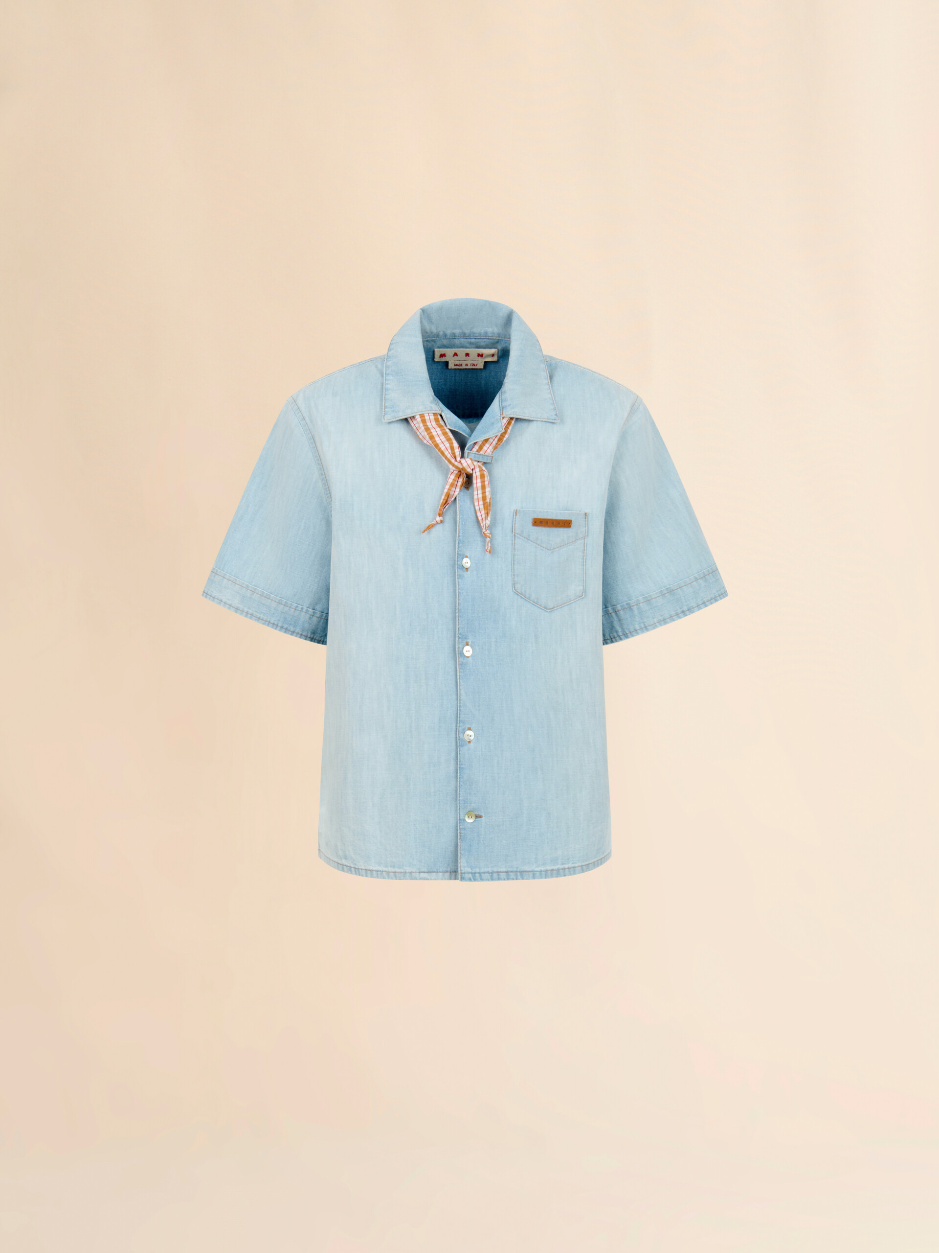 Light blue chambray shirt with neck tie - Shirts - Image 1