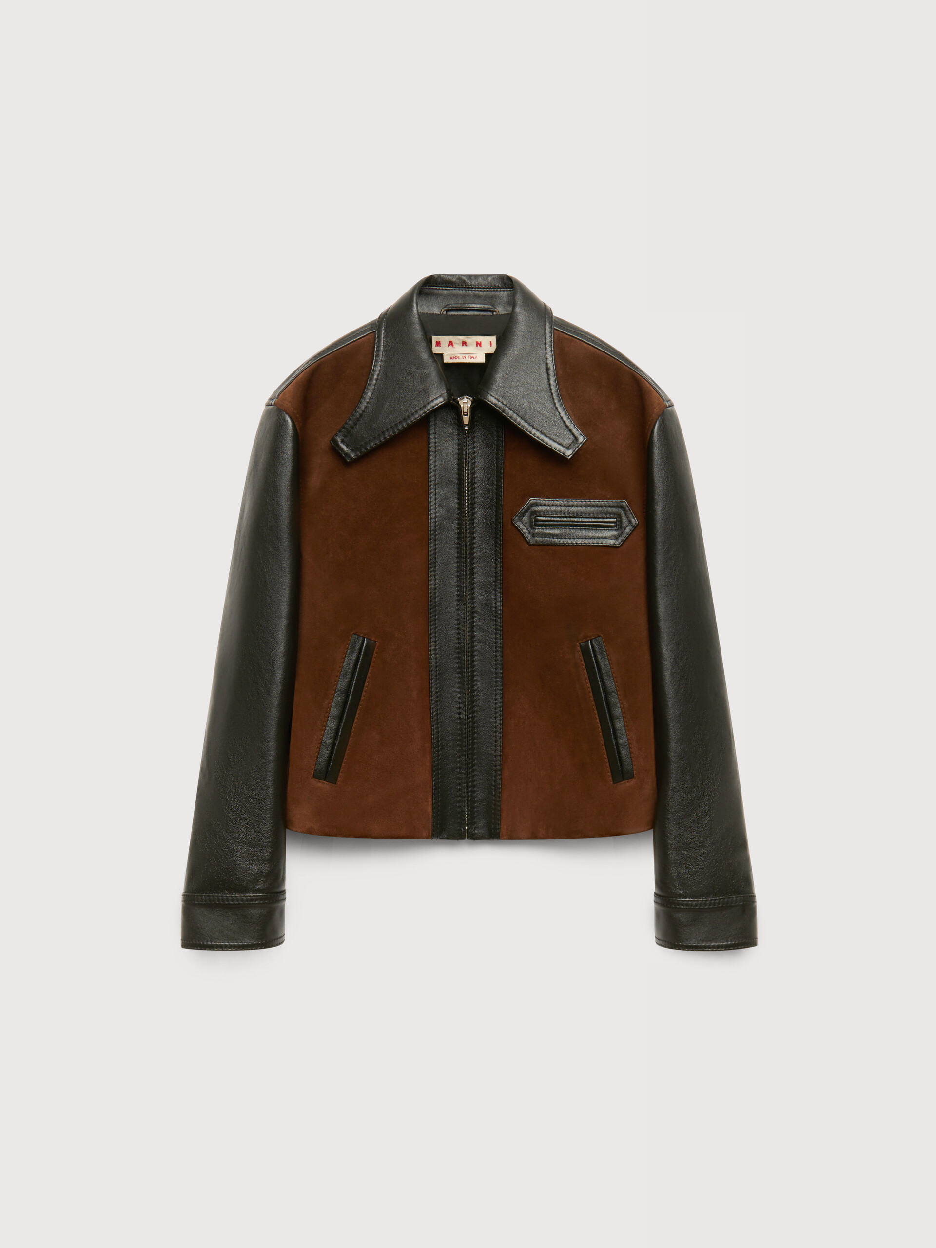 Black leather jacket with crust front - Jackets - Image 1