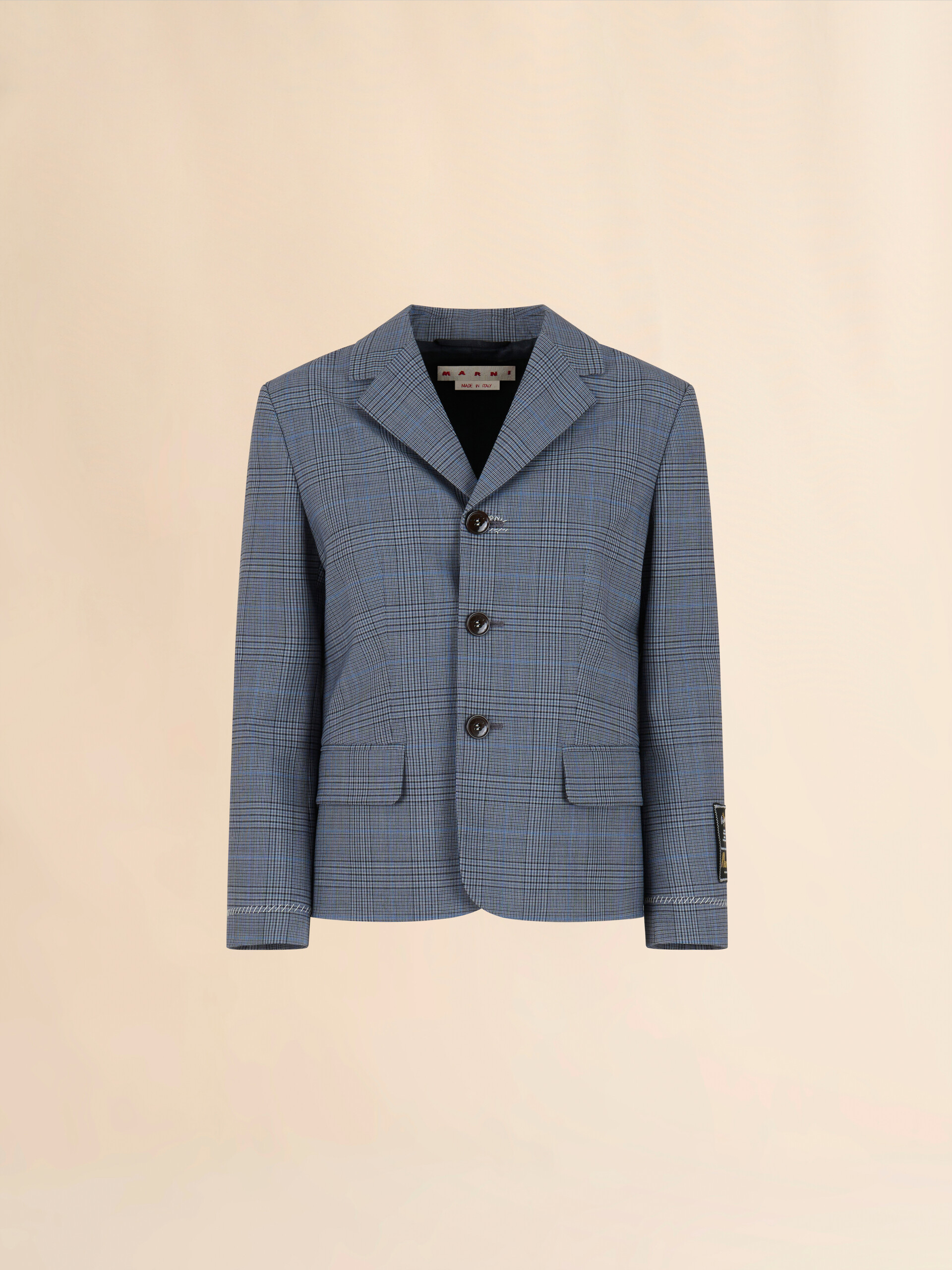Blaue kurze Jacke aus Prince of Wales-Wolle - Jacken - Image 1