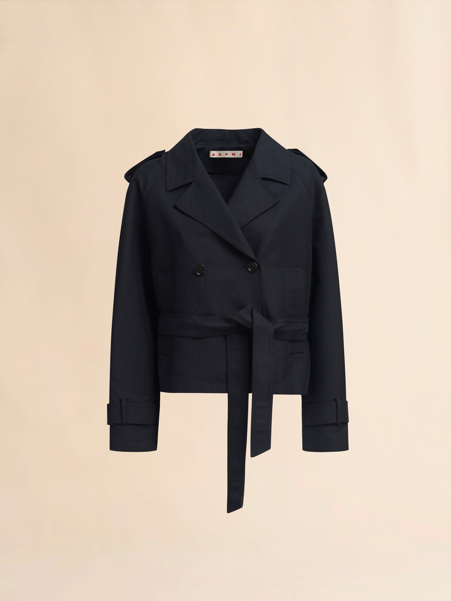 Trench-coat court en coton noir avec broderie Marni Symbol - Manteaux - Image 1
