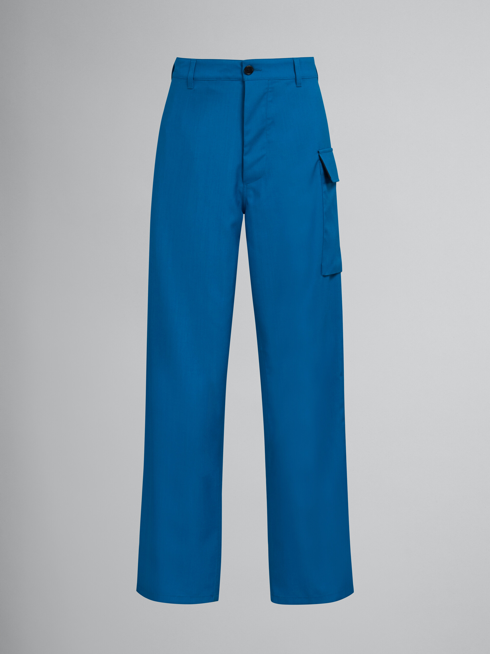 Teal tropical wool trousers with utility pocket - Pants - Image 1