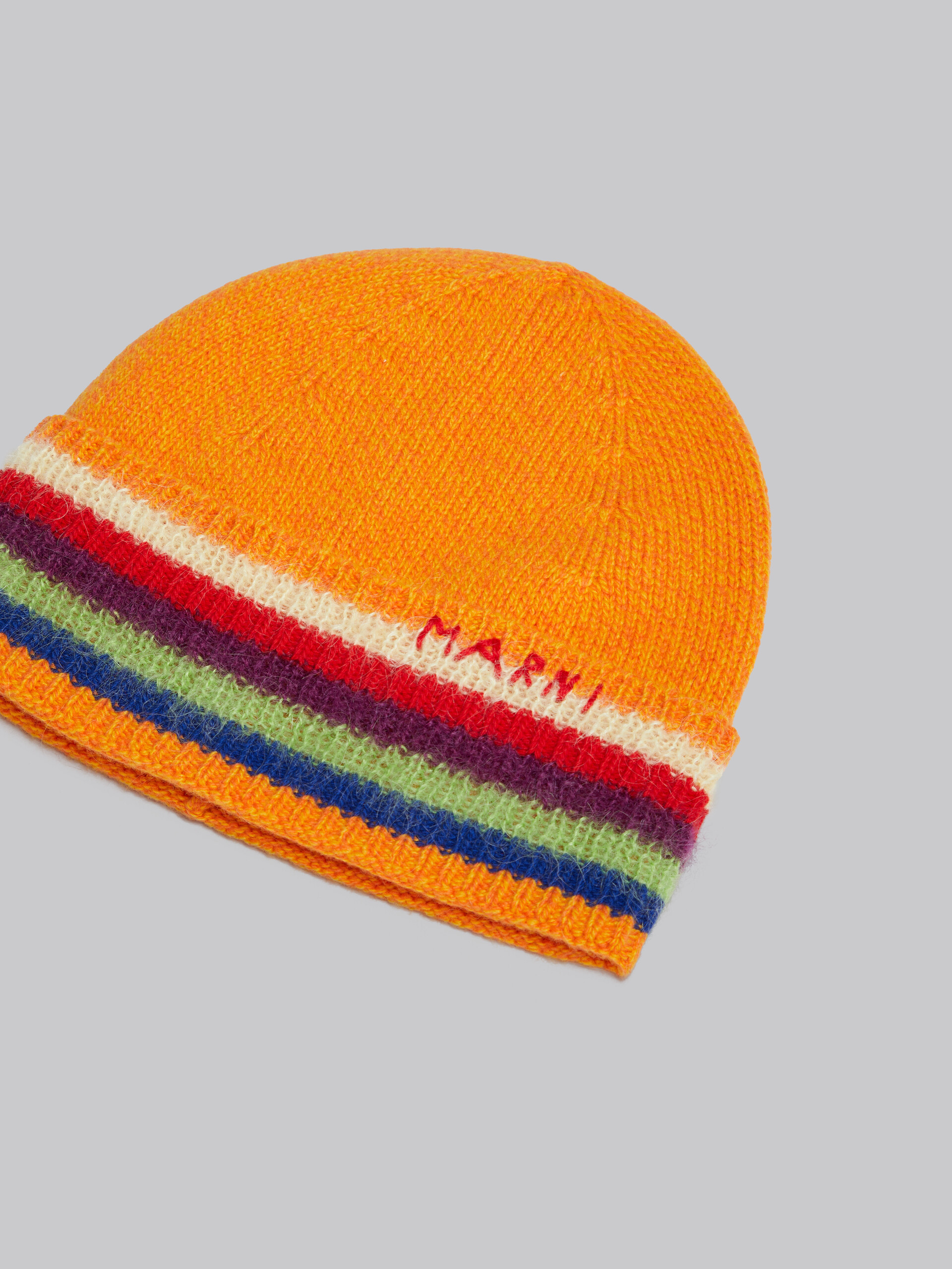 Orange wool beanie with striped turn-up - Hats - Image 3