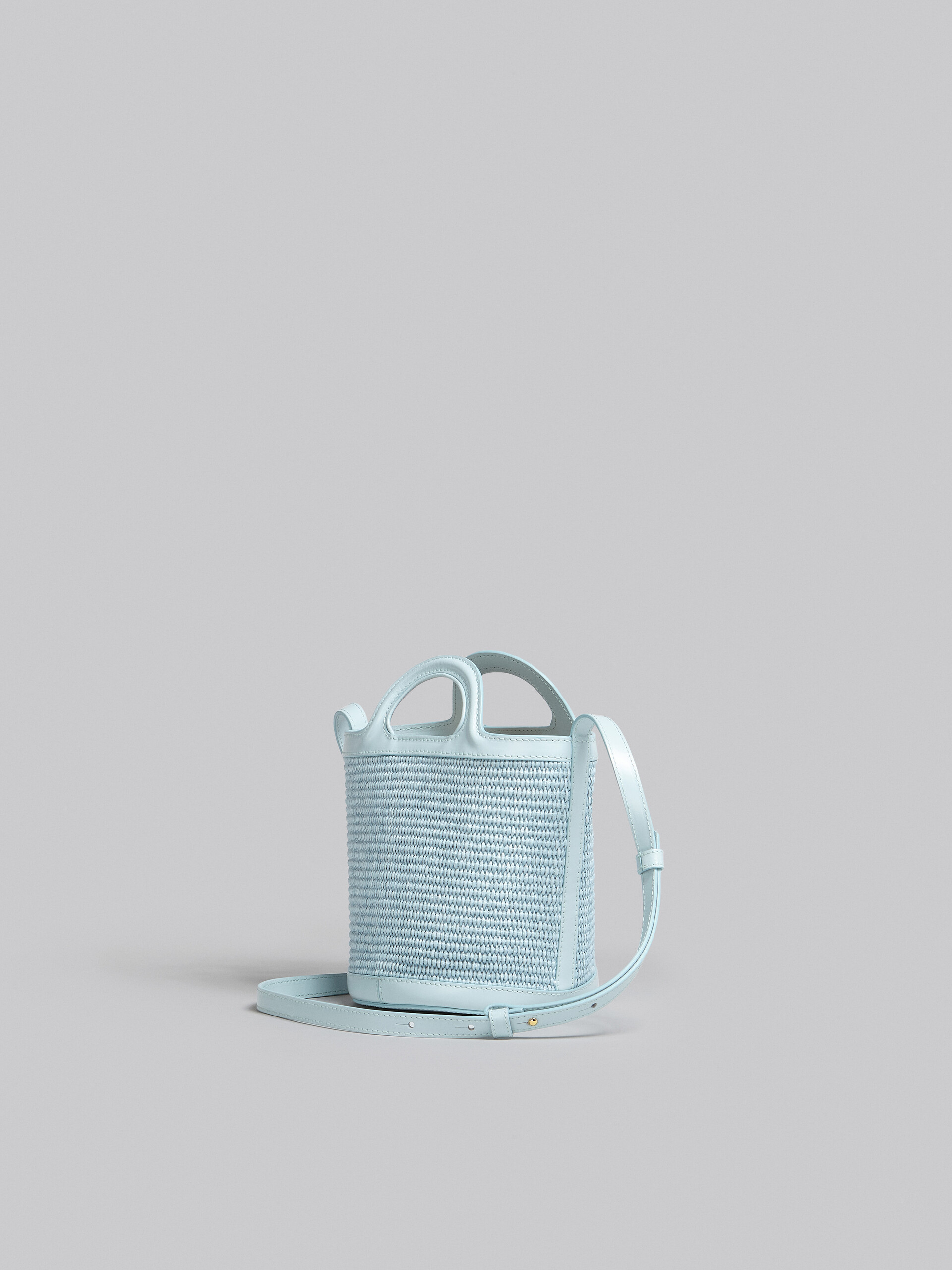Tropicalia Small Bucket Bag in light blue leather and raffia - Shoulder Bags - Image 3