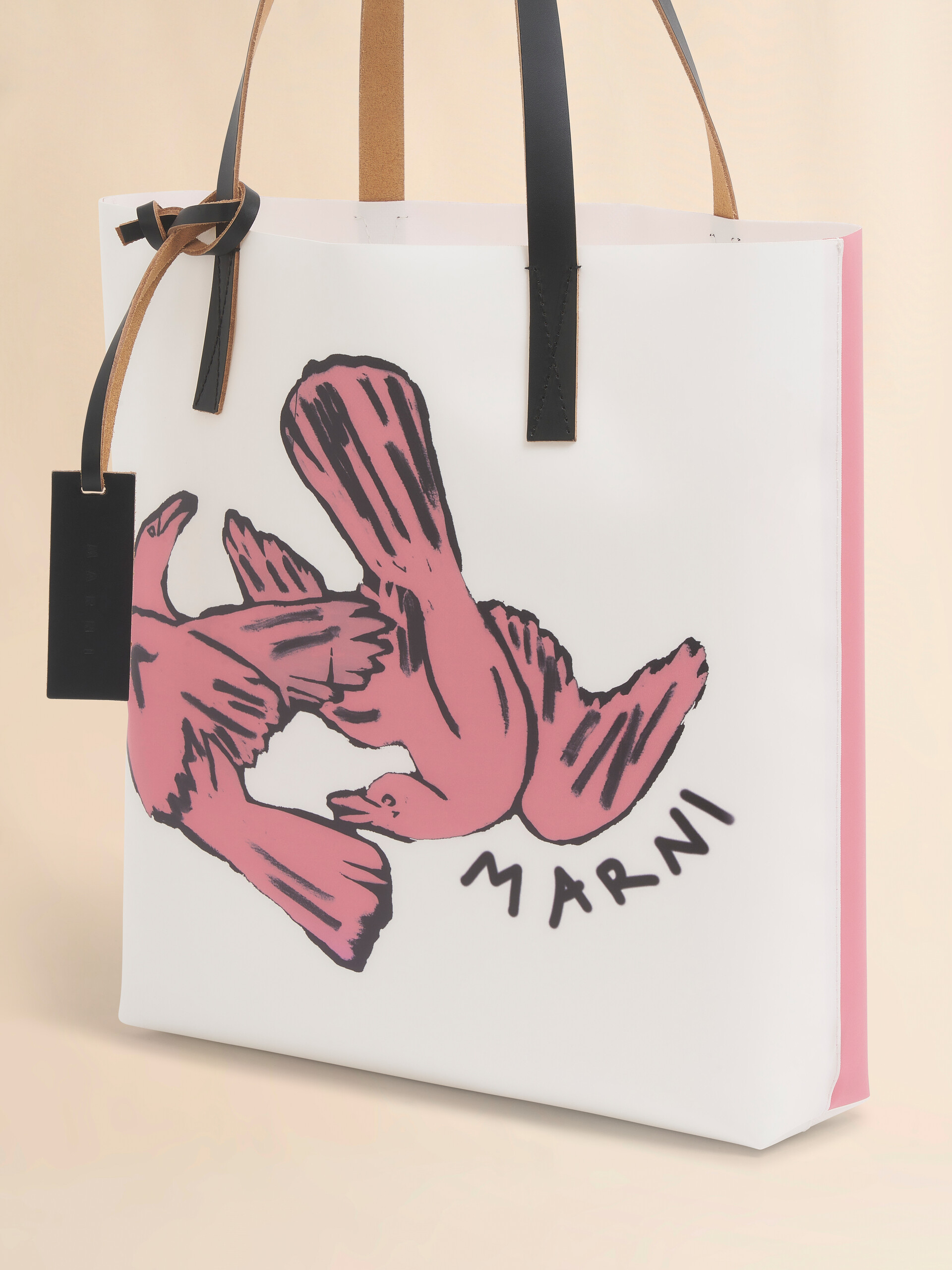 ホワイト ピンク Tribeca ファブリック製トート 鳥のプリント - ショッピングバッグ - Image 5