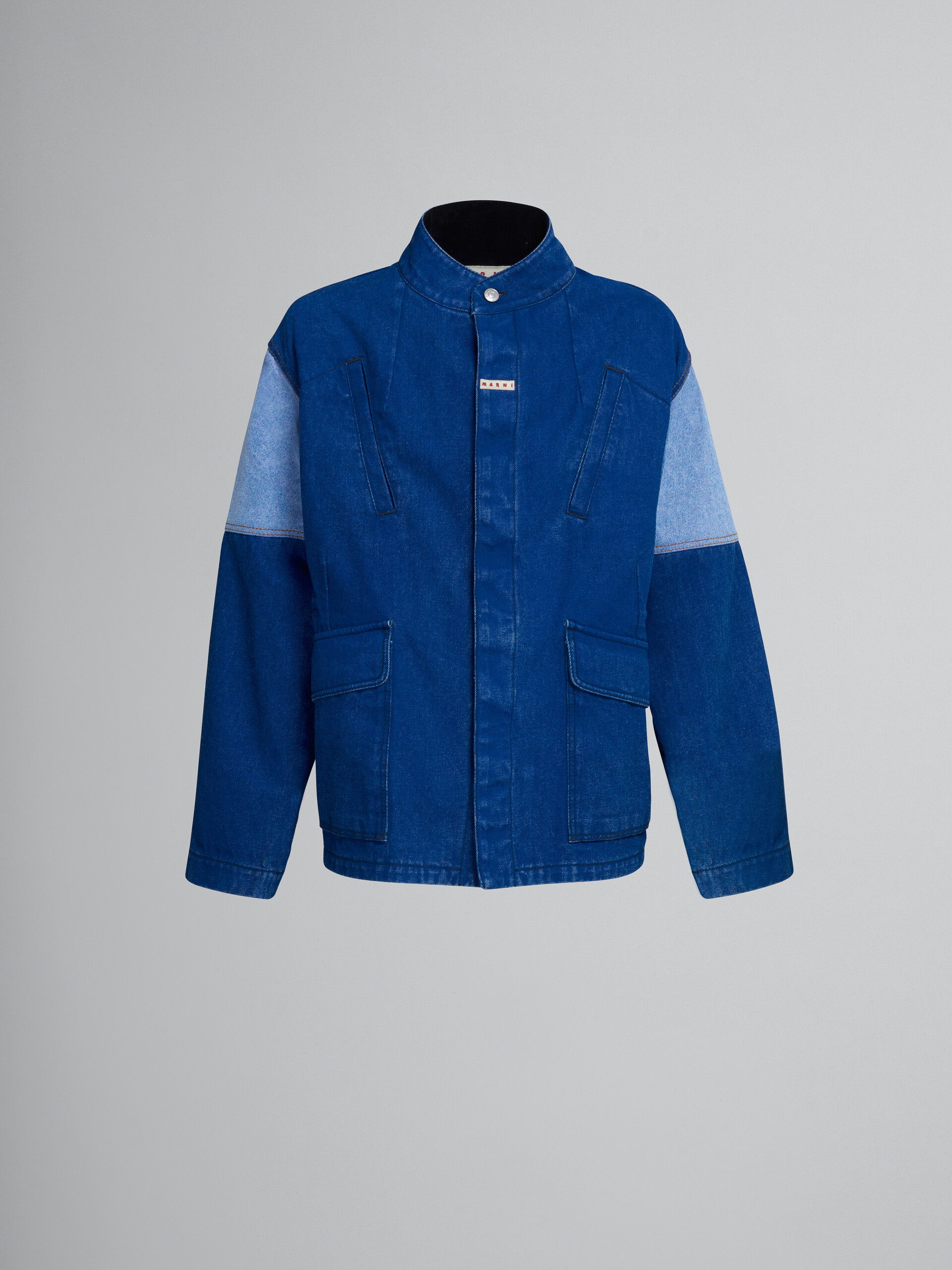 Jacket in coated blue denim - Jackets - Image 1