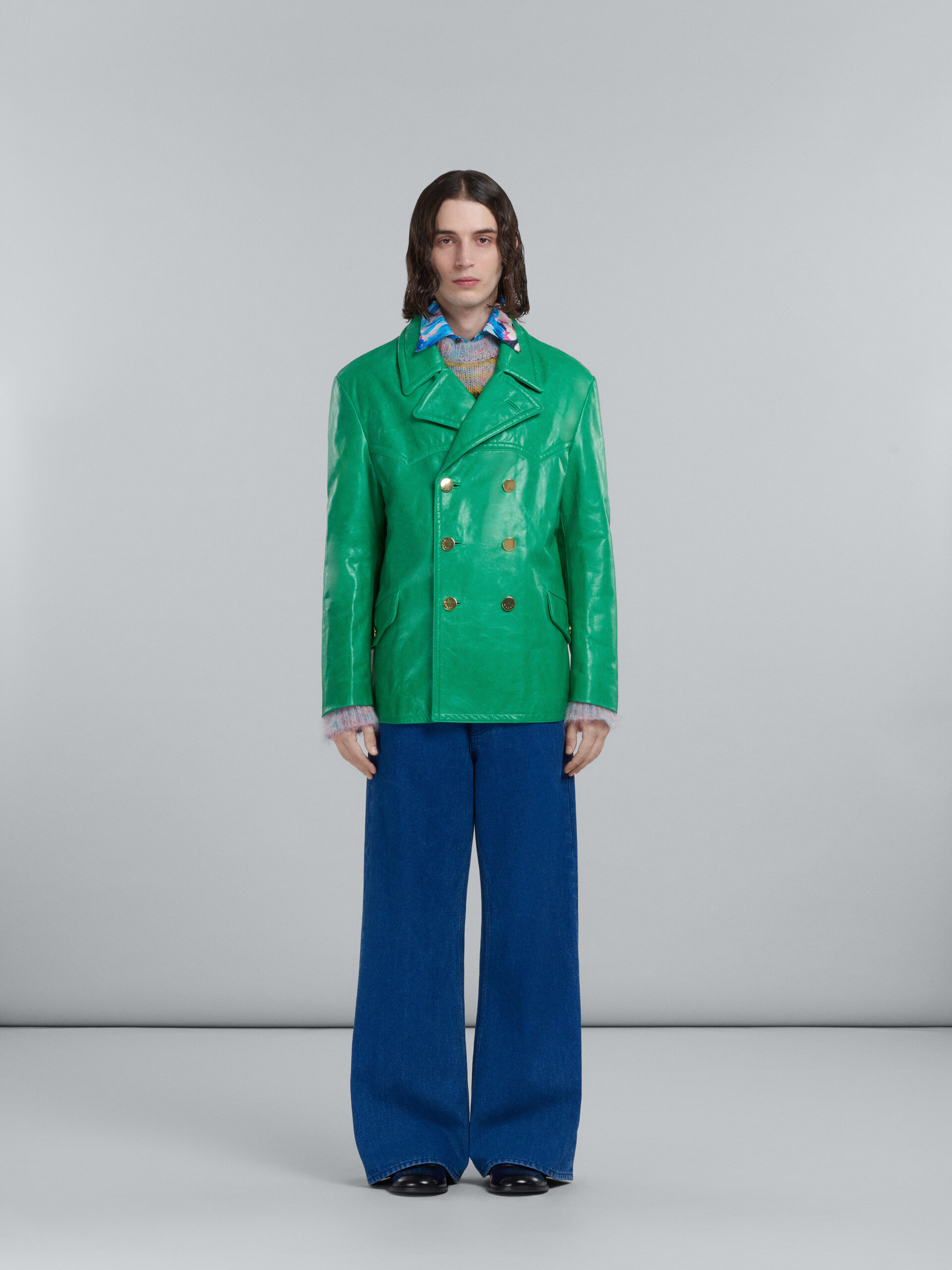 Doppelreihige Jacke aus glänzendem grünem Leder - Mäntel - Image 2