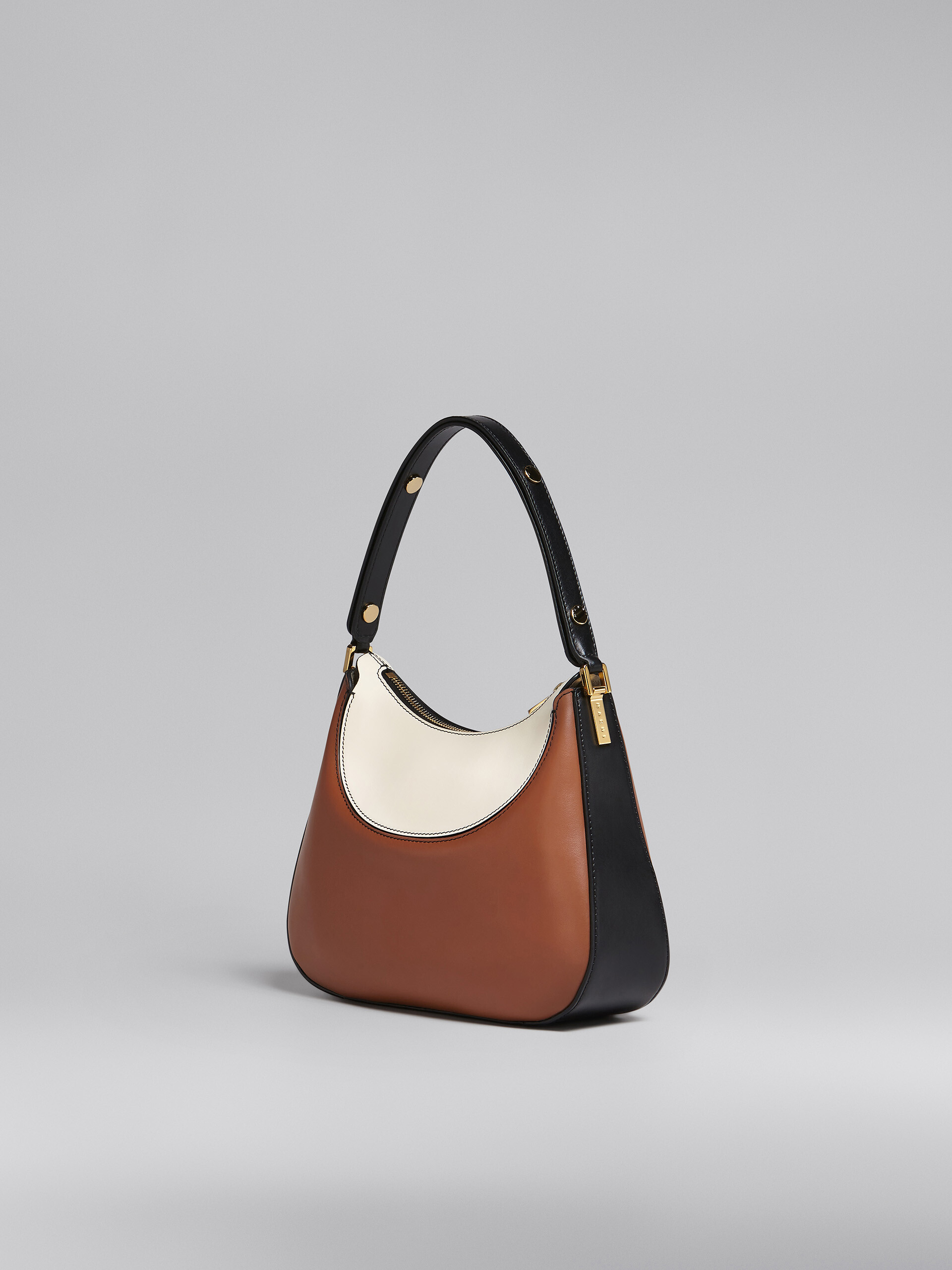Petit sac Milano en cuir marron, noir et blanc - Sacs à main - Image 3
