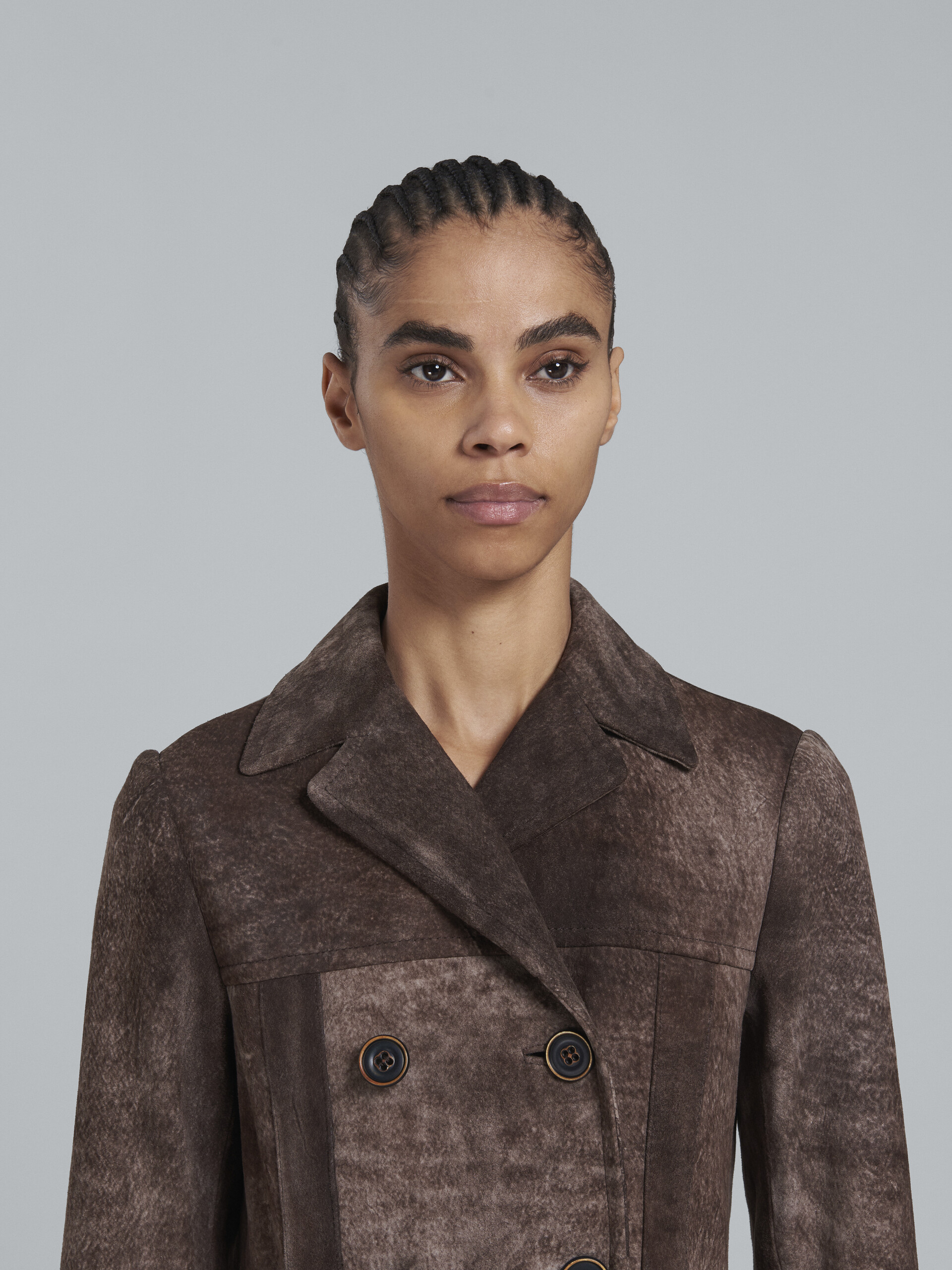 Dark brown leather coat - Coats - Image 4