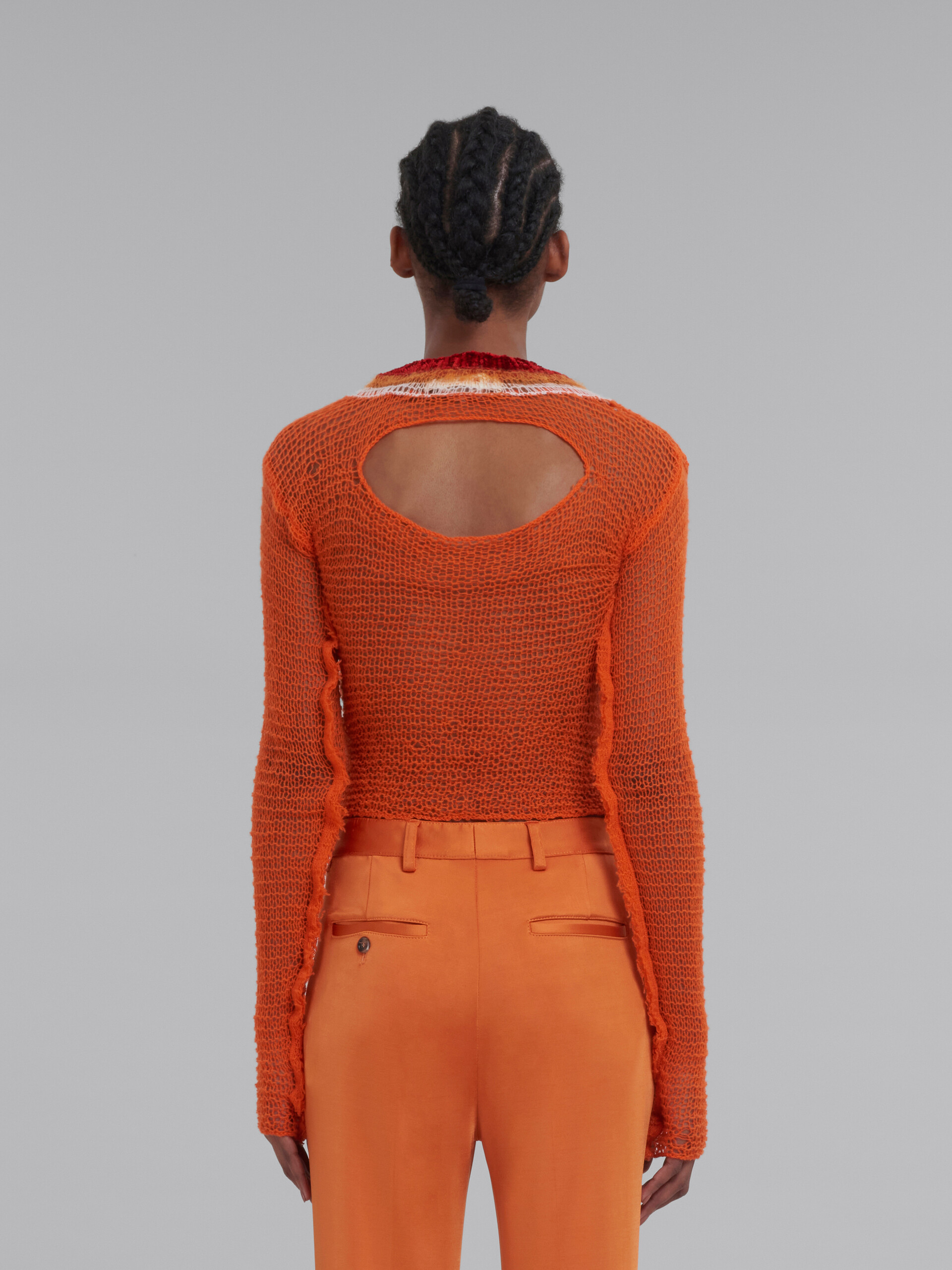 Orange wool and cashmere mesh jumper with cutout - Pullovers - Image 3
