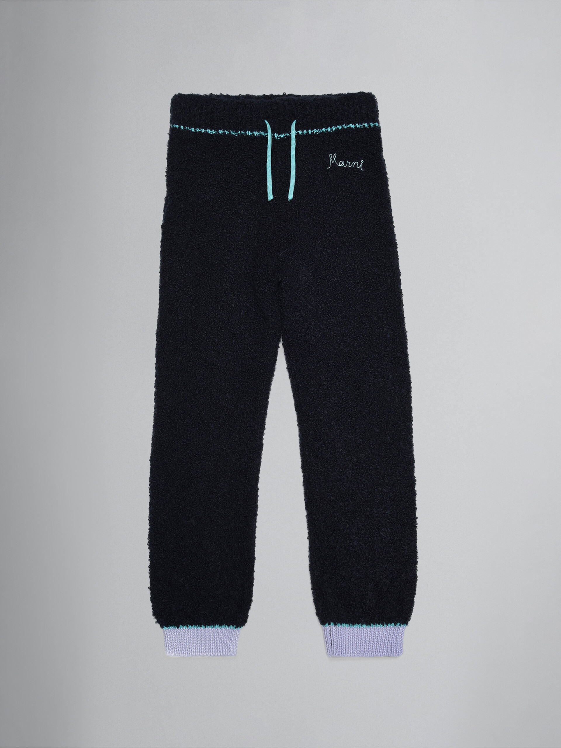 Navy blue teddy track pants with embroidery - Pants - Image 1