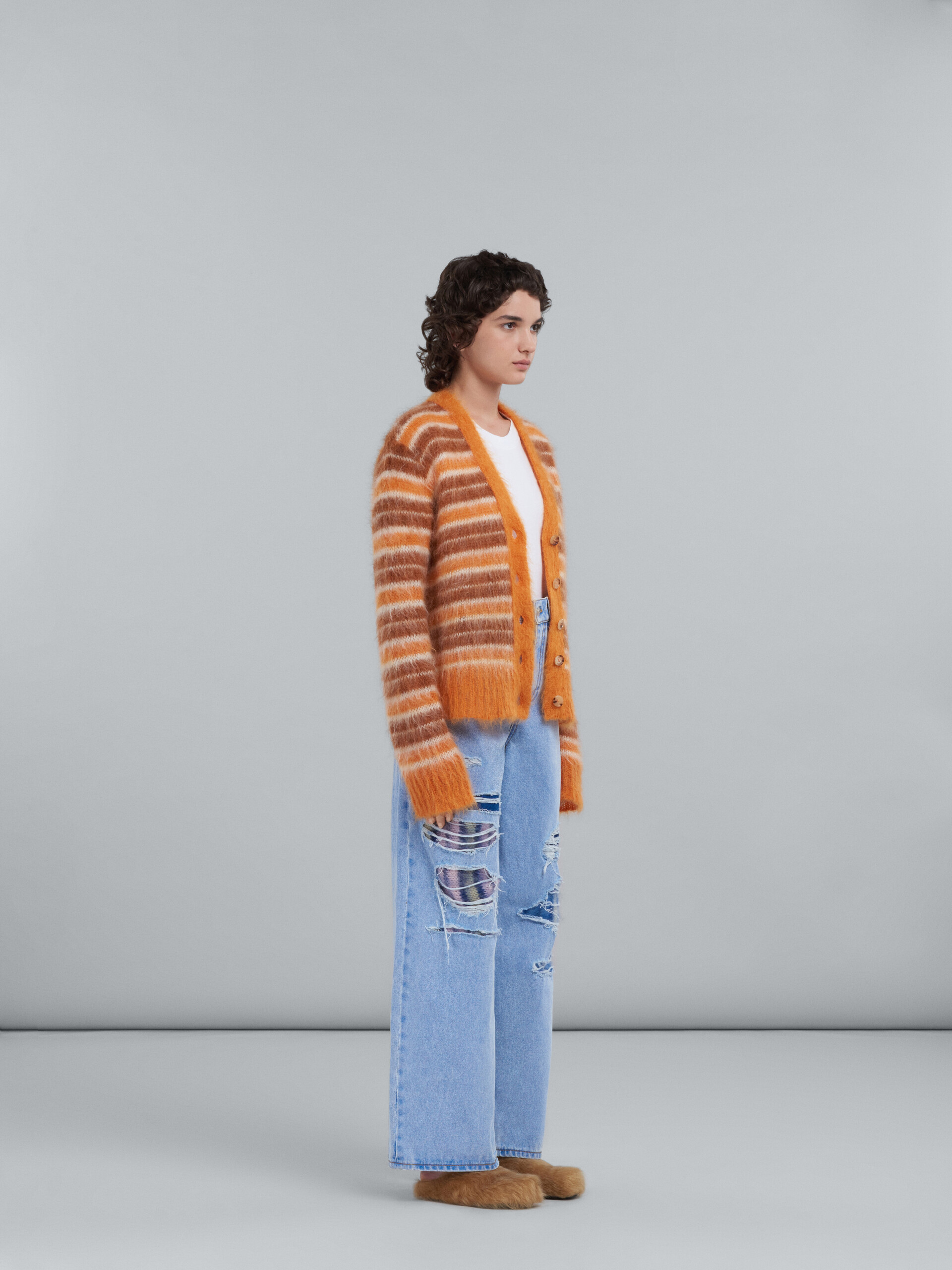 Mohair cardigan with orange stripes - Pullovers - Image 5