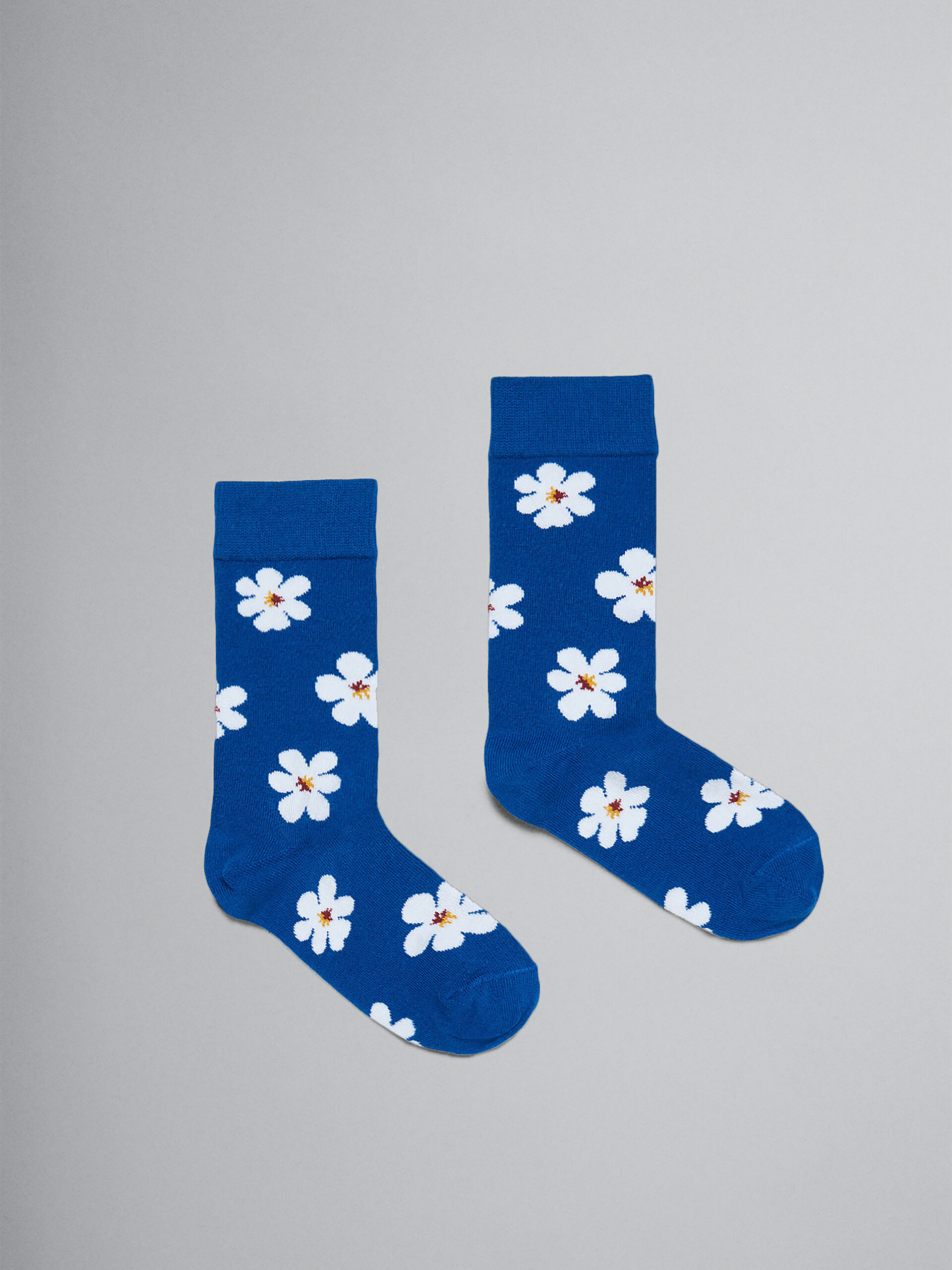 Blue socks with jacquard Daisy motif - Socks - Image 1