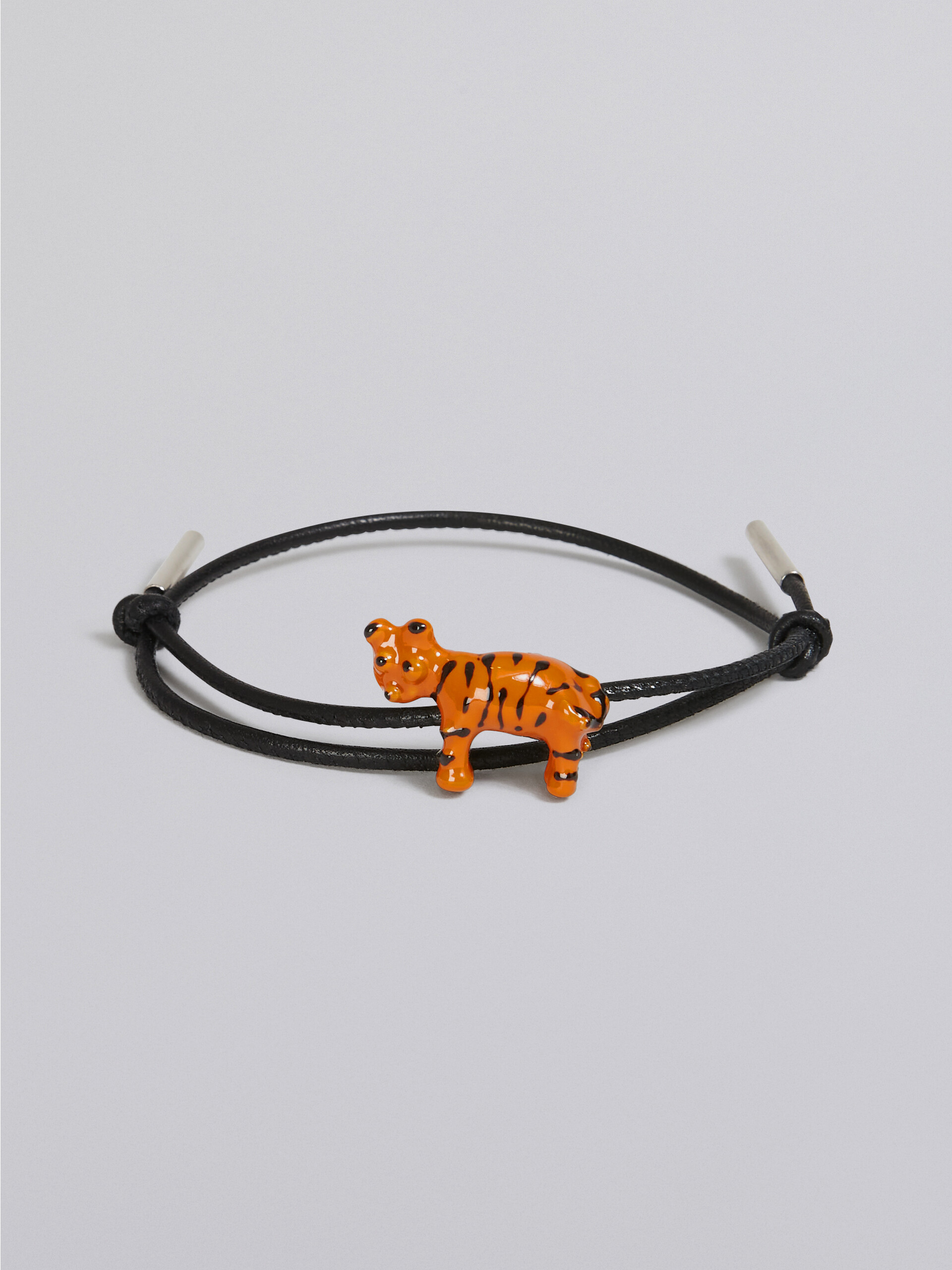 Leather bracelet with enamelled metal tiger - Bracelets - Image 4