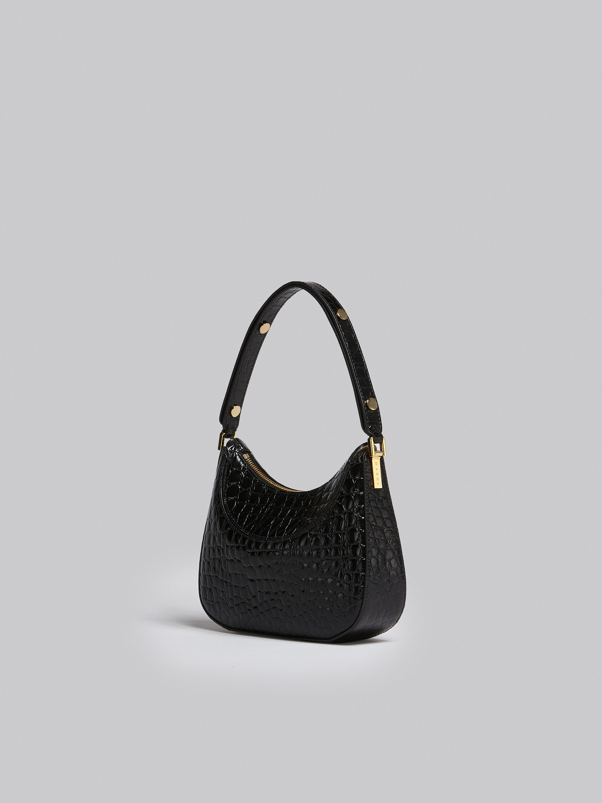 Milano Mini Bag in black croco print leather - Handbags - Image 2