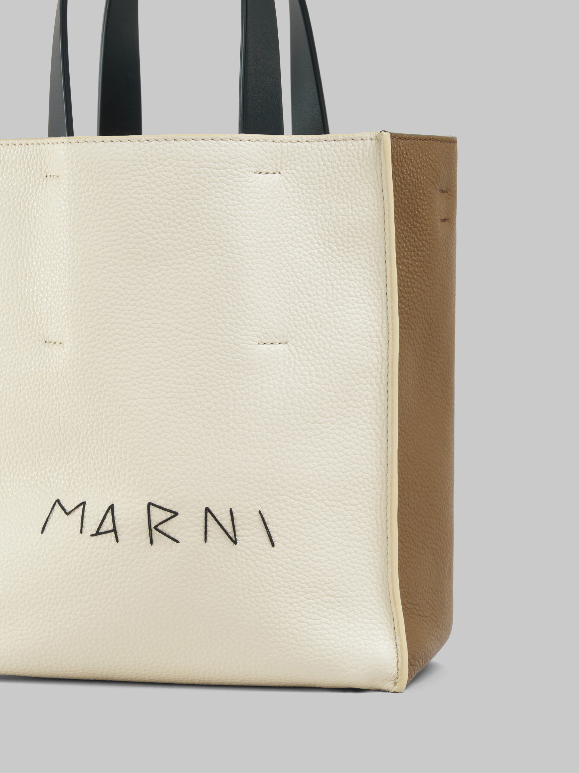 Museo Soft Mini Bag in ivory and brown leather with Marni mending - Shopping Bags - Image 5