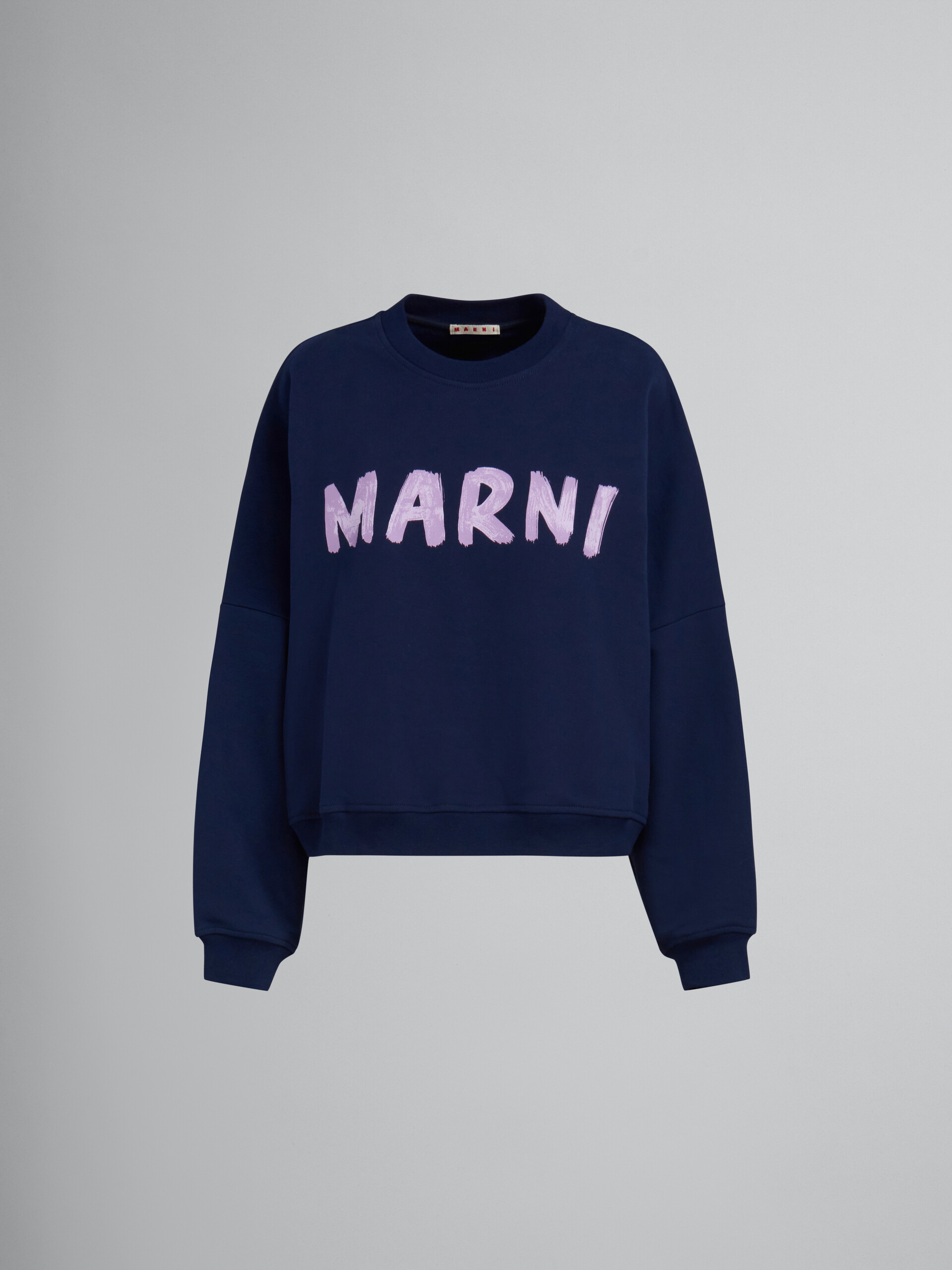Blue organic cotton sweatshirt with Marni print - Sweaters - Image 1