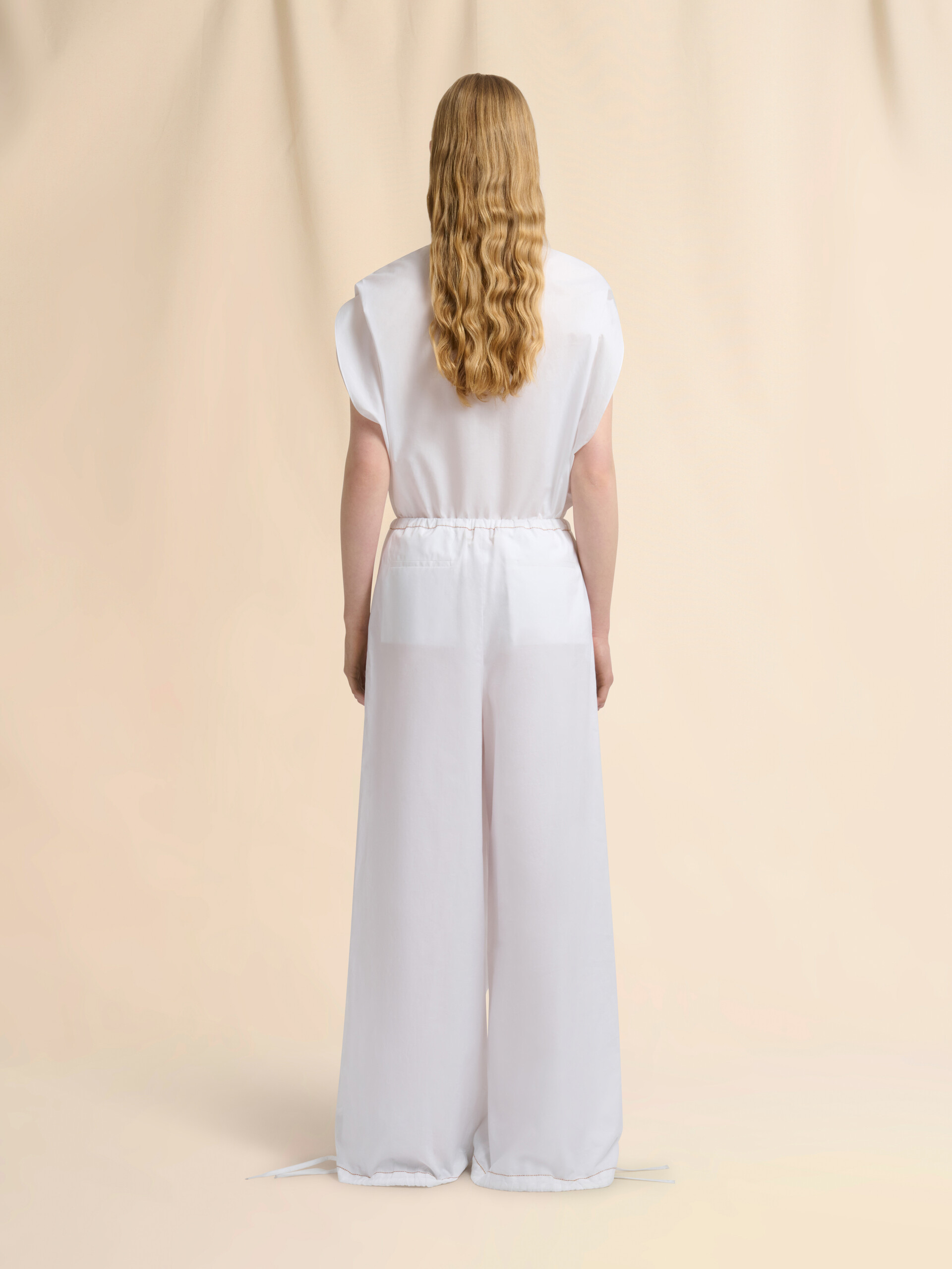 White poplin drawstring trousers - Pants - Image 3