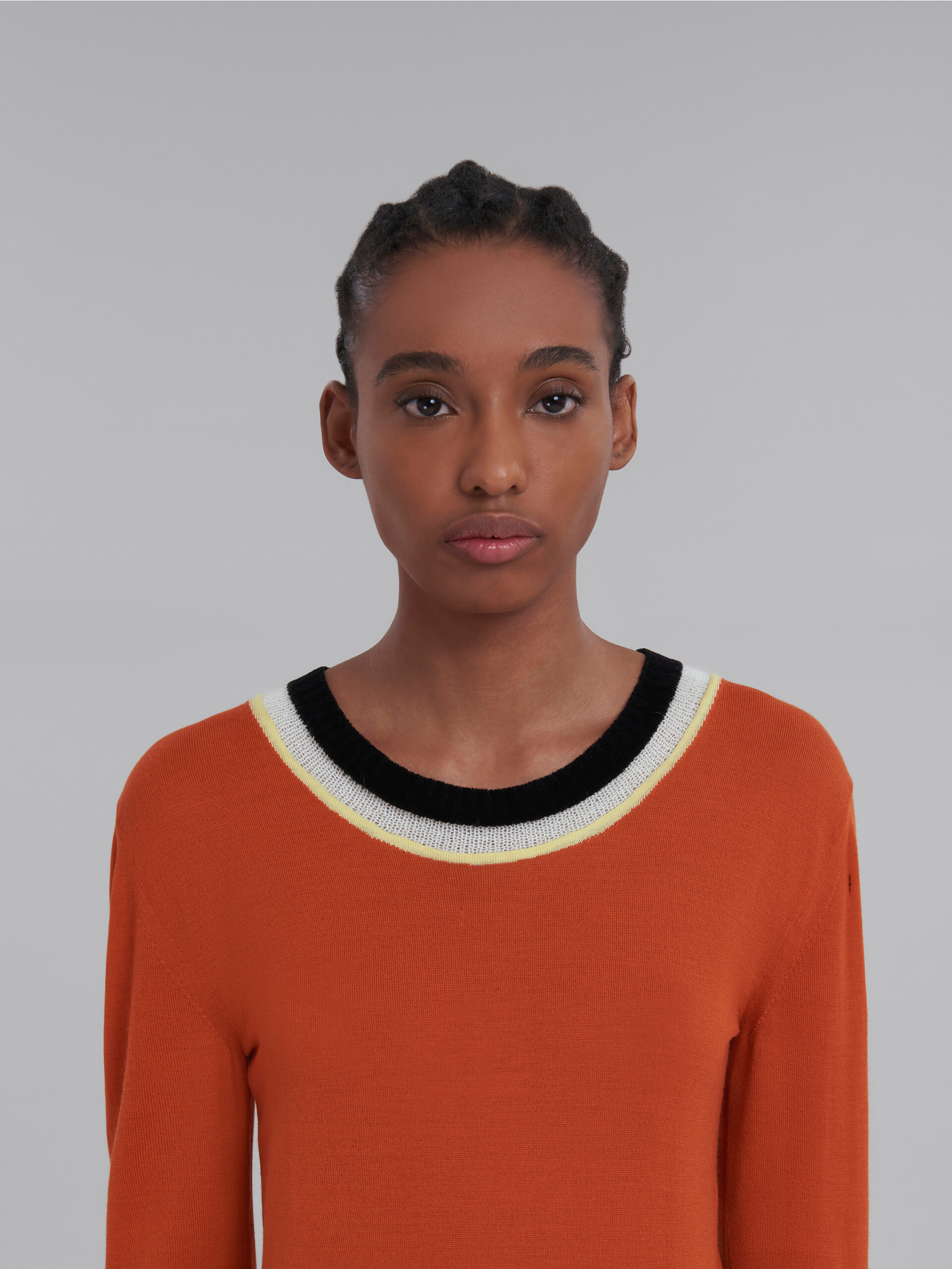 Orange wool jumper with triple neckline - Pullovers - Image 4