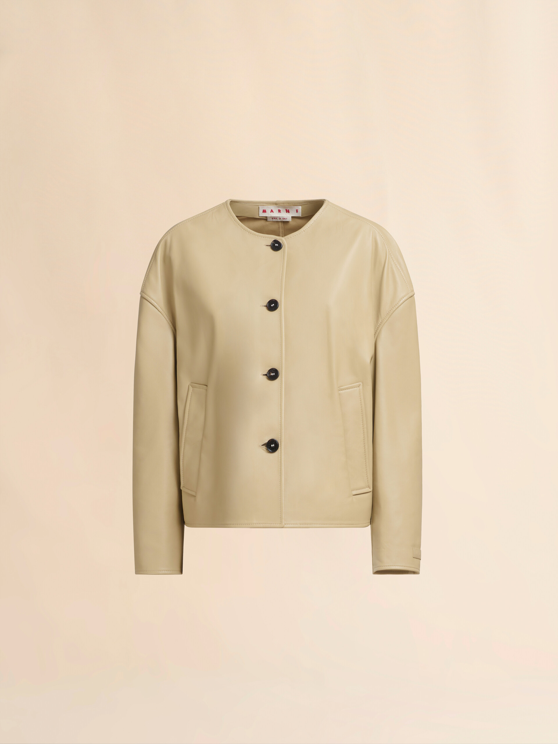 Beige nappa crew neck jacket - Jackets - Image 1
