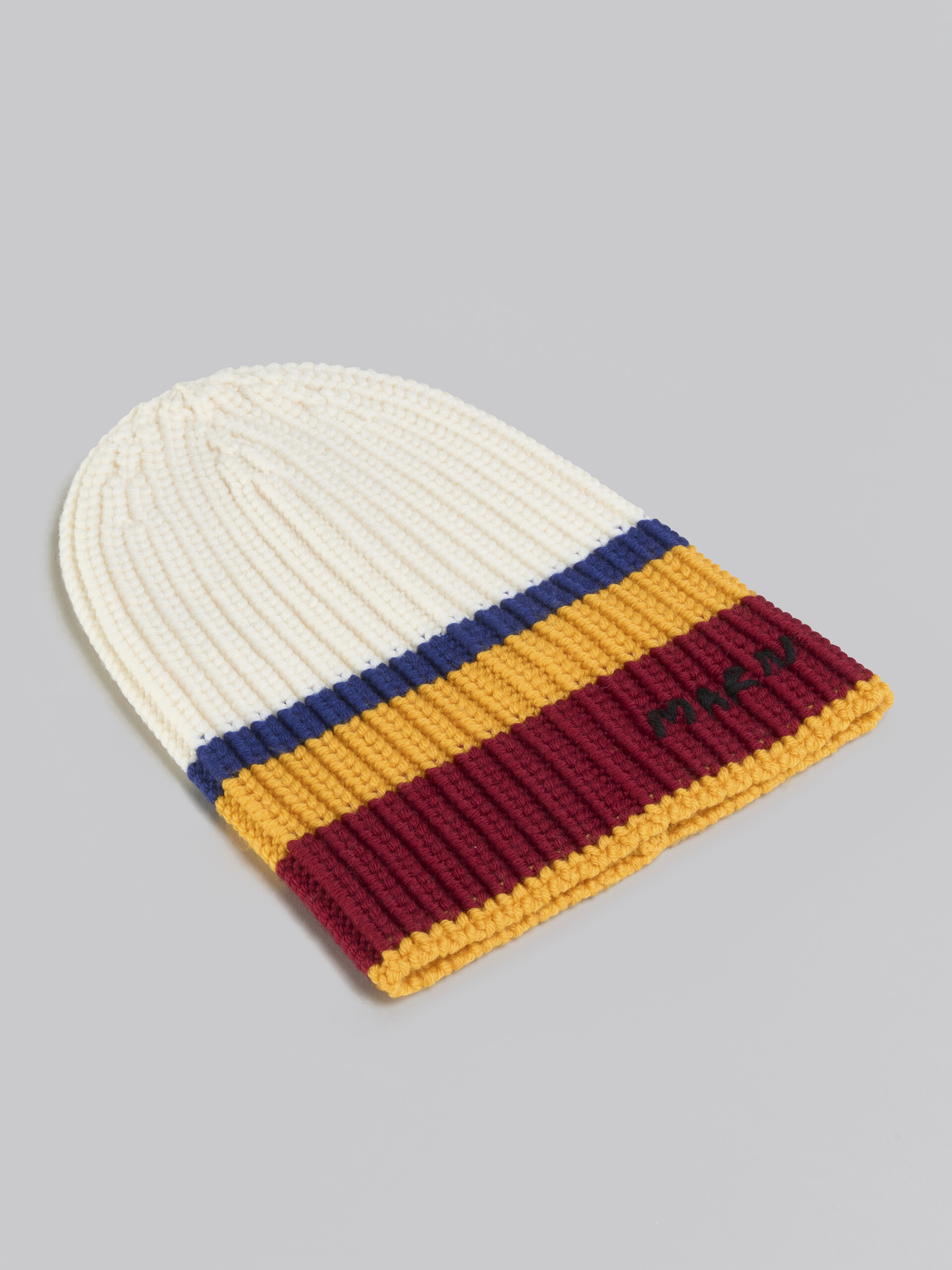 White ribbed wool beanie with maxi stripes - Hats - Image 4