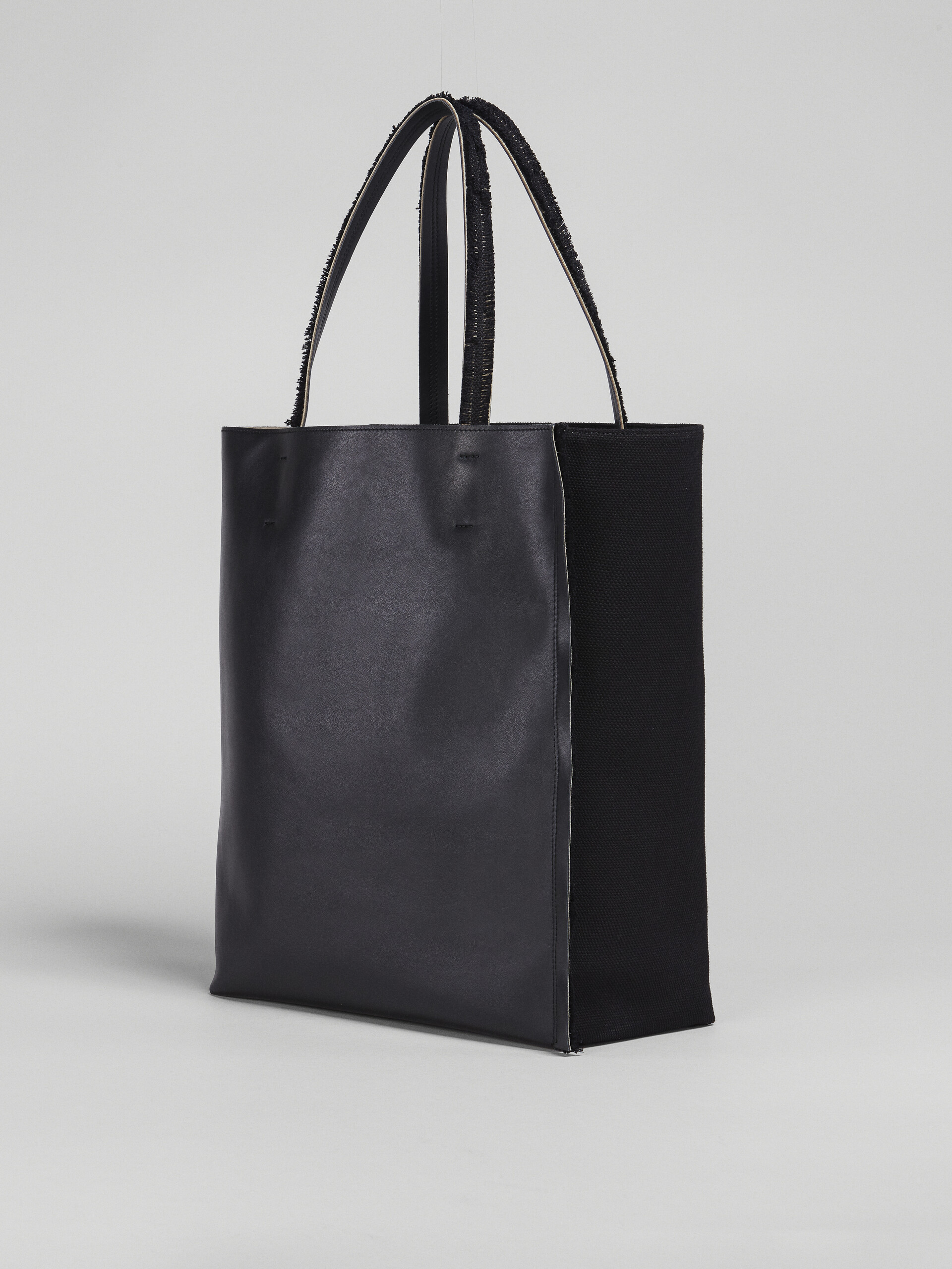 Black leather and canvas MUSEO SOFT shopping bag - Shopping Bags - Image 3