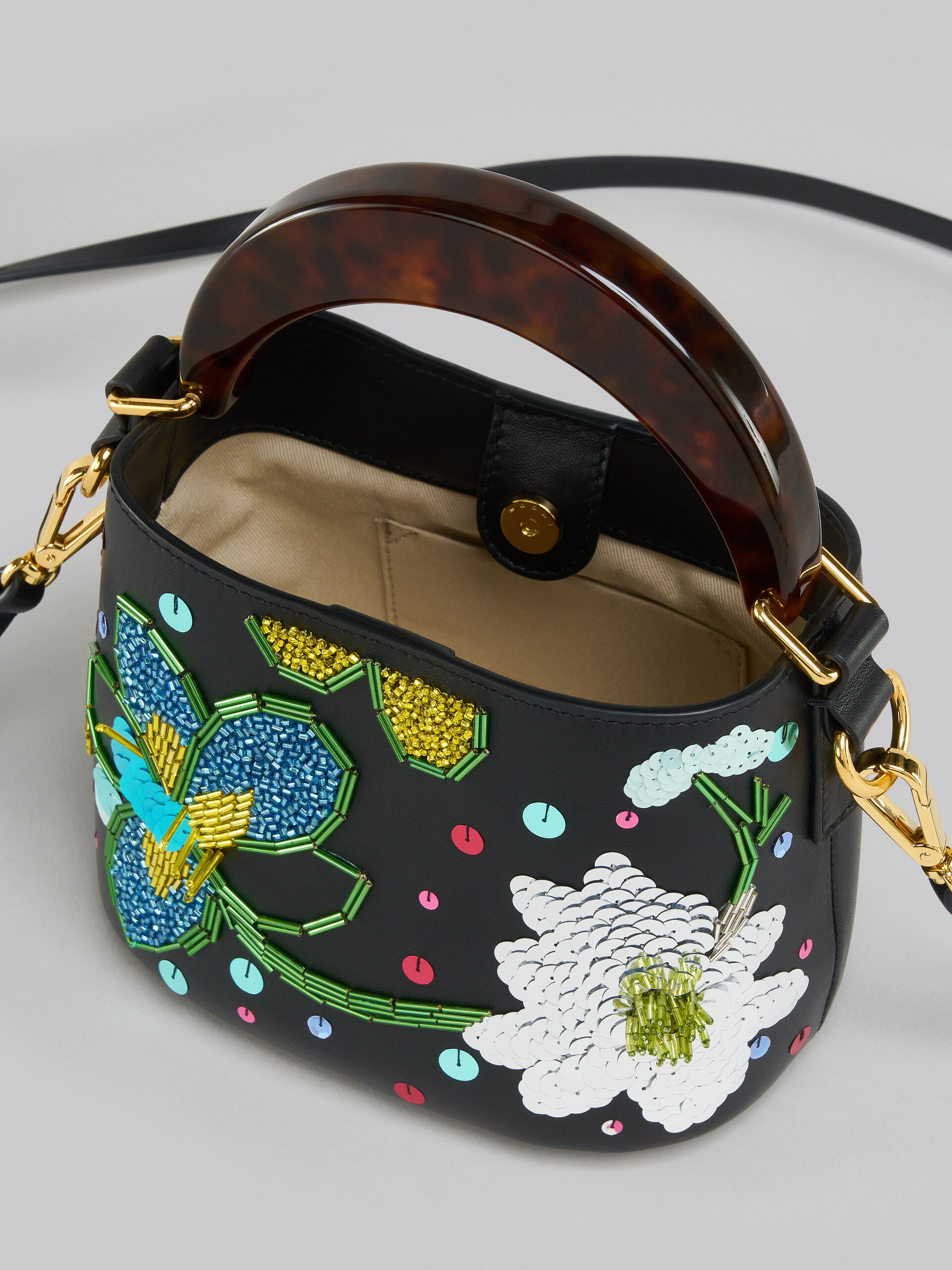Venice Mini Bucket in embroidered black leather - Shoulder Bags - Image 3