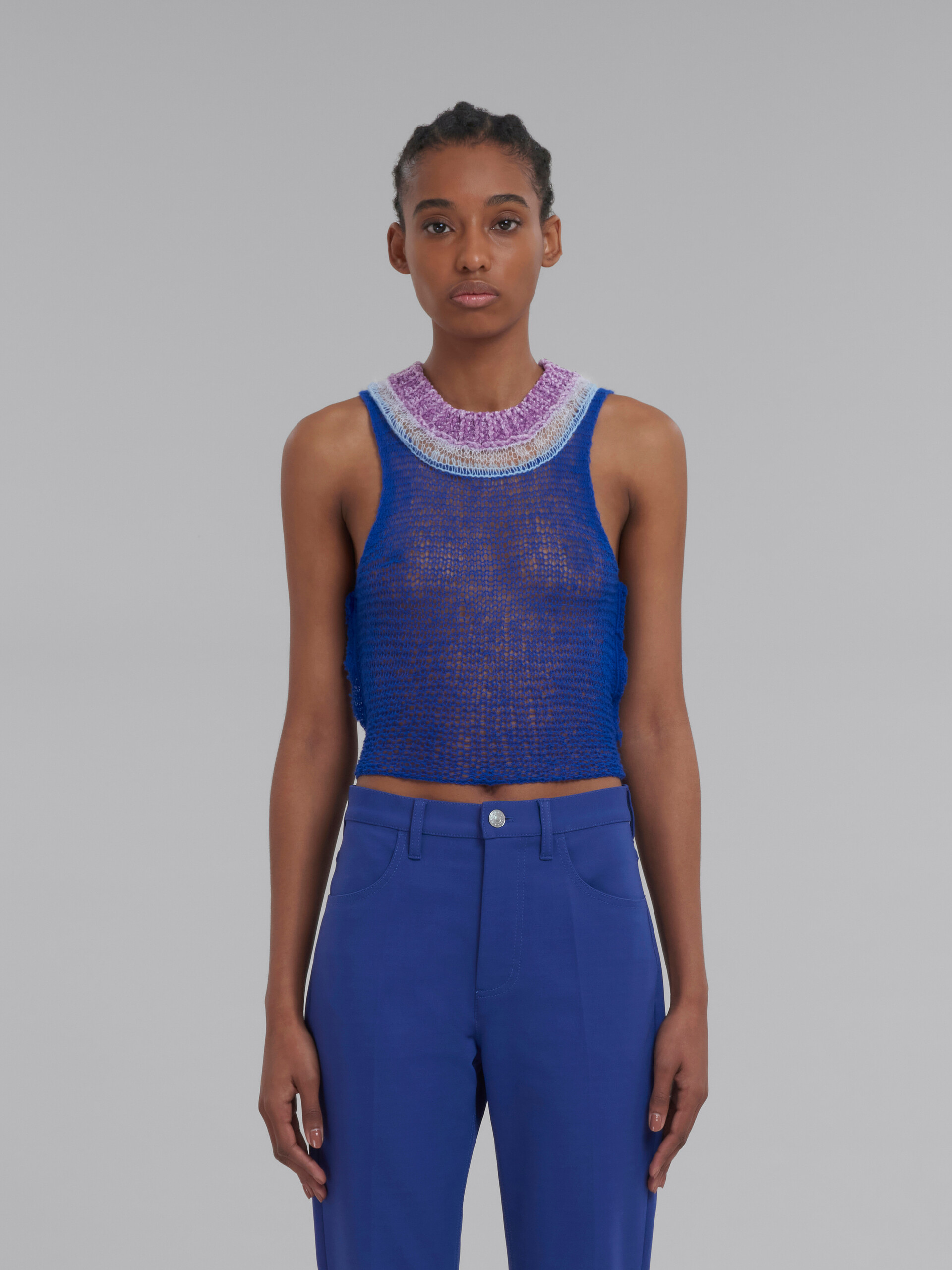 Blue mesh wool and cashmere tank top with cutout - Shirts - Image 2